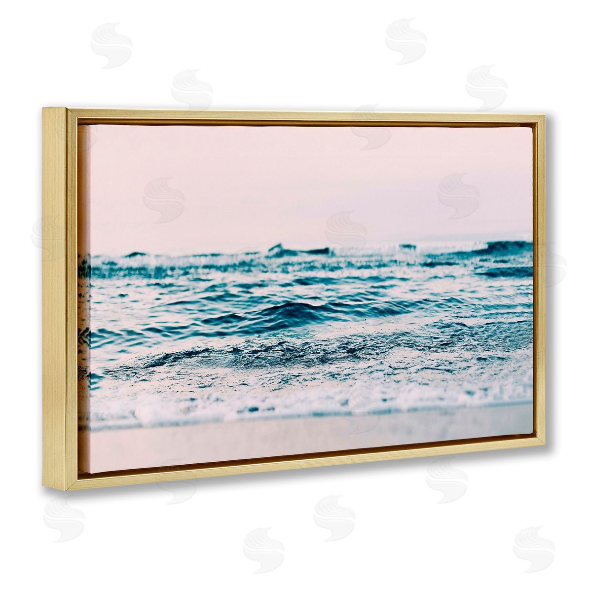 Sisi and Seb Ocean Wave Blush Gold Floating Frame Canvas Wall Art Print