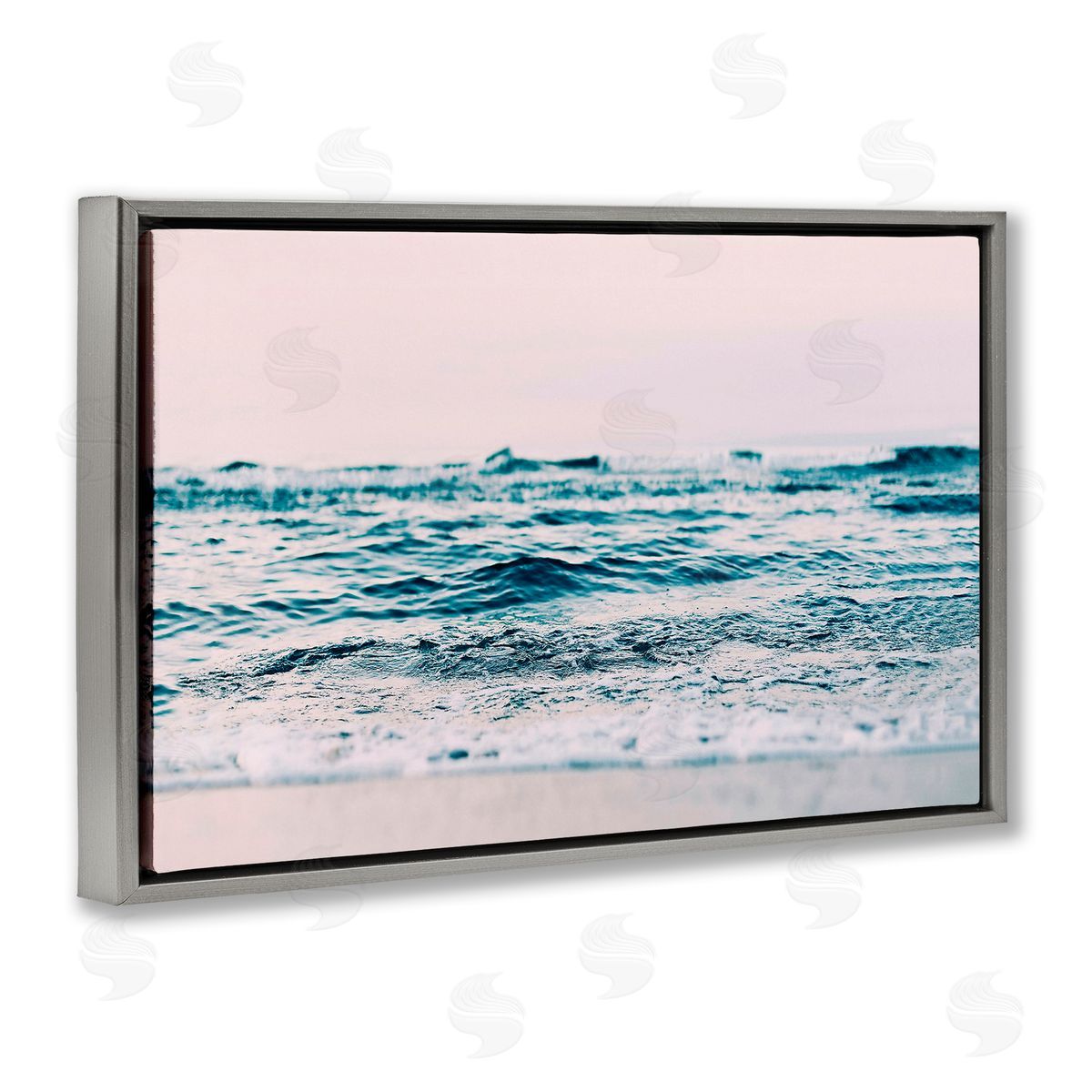 Sisi and Seb Ocean Wave Blush Gray Floating Frame Canvas Wall Art Print