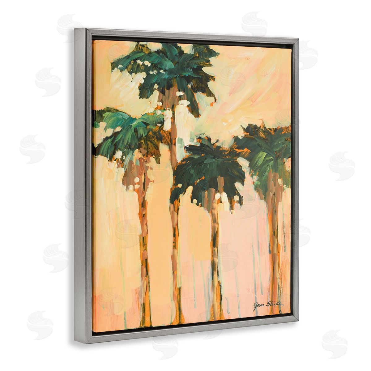 Shady Palms Impression Grey Floating Frame Canvas Wall Art, Home Decor by Jane Slivka