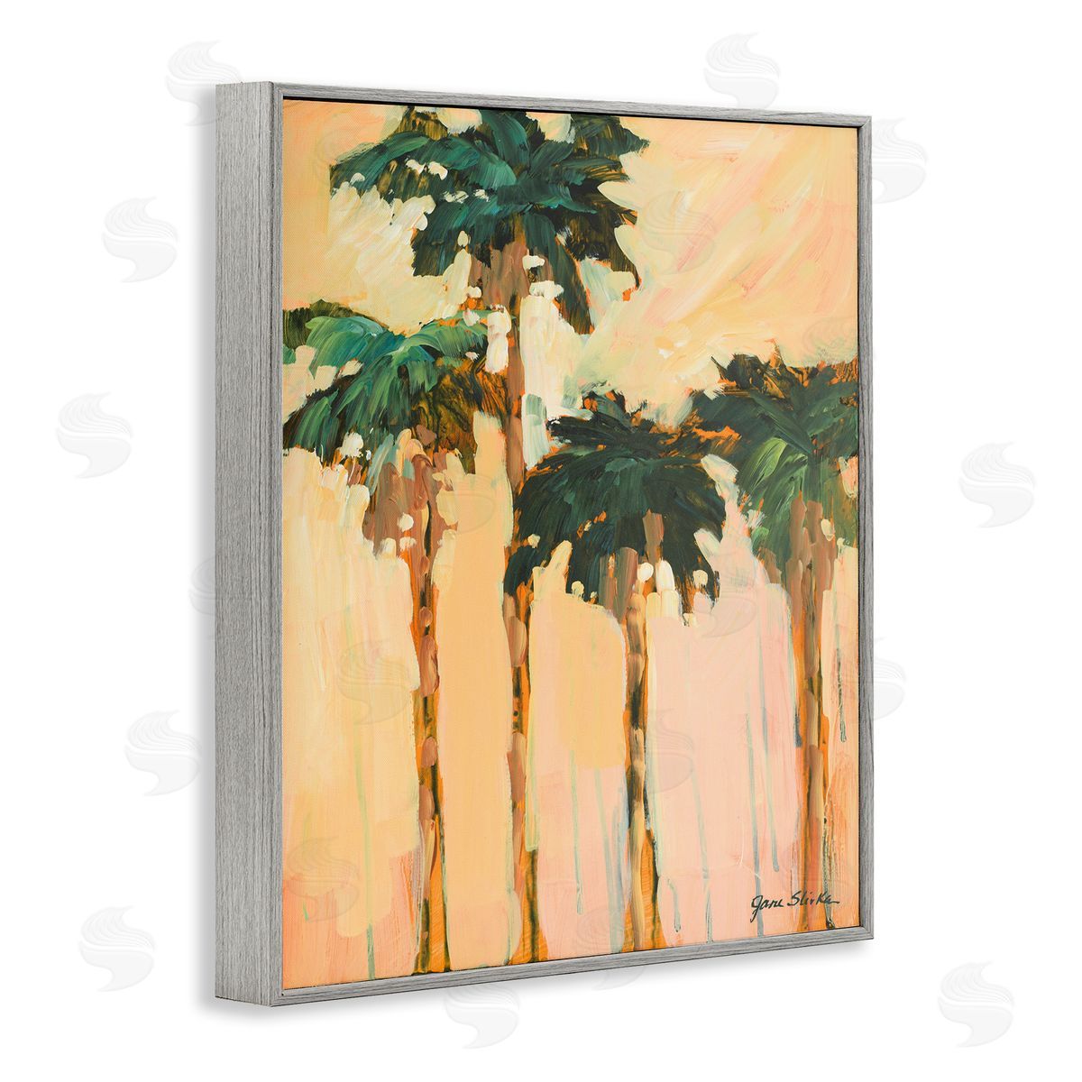 Shady Palms Impression Grey Frame Print Wall Art, Home Decor by Jane Slivka