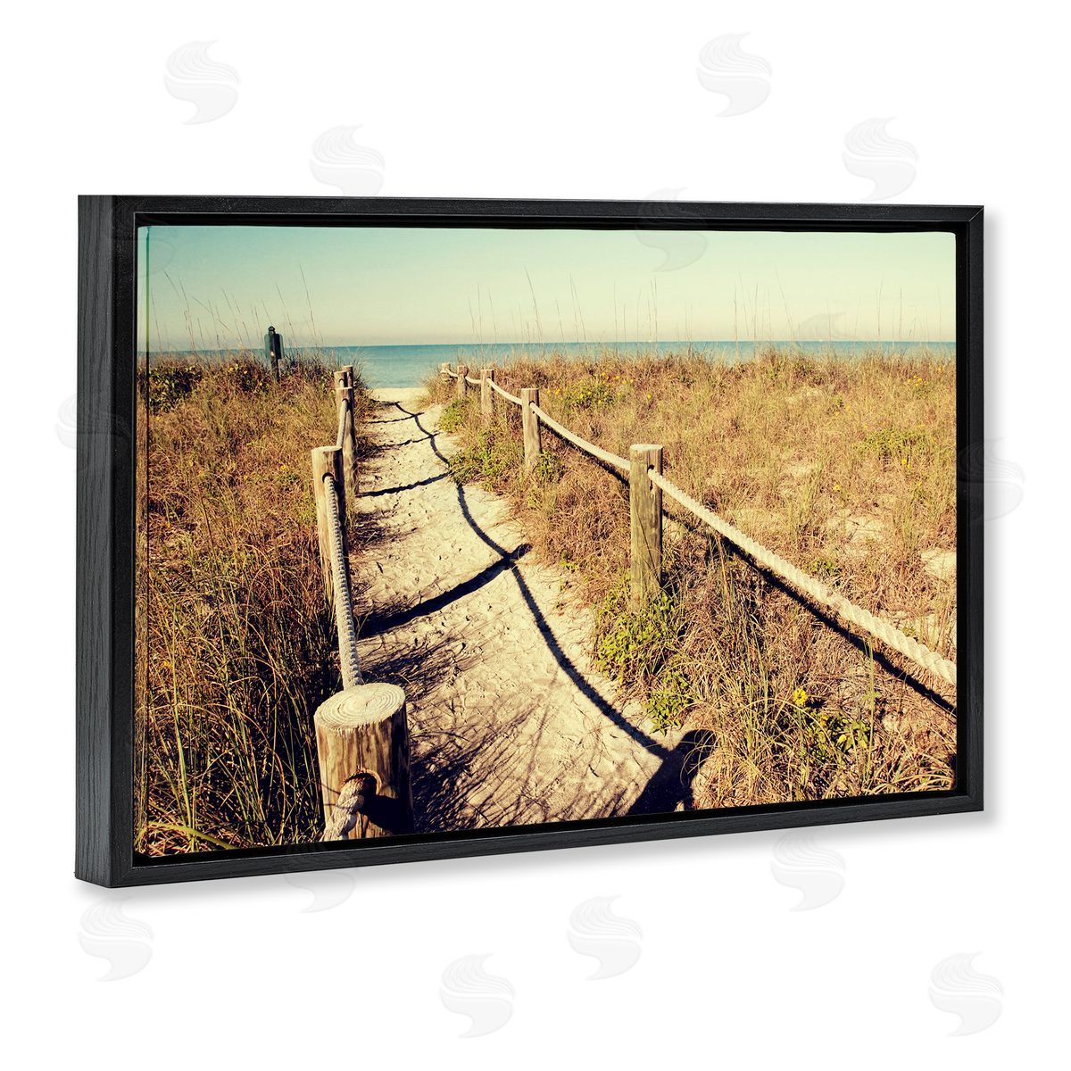 Gail Peck Sandy Path Railing Black Floating Frame Canvas Wall Art Print
