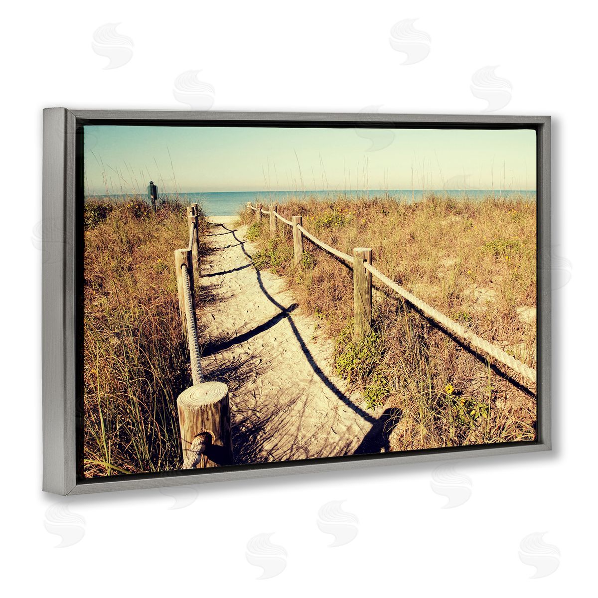 Gail Peck Sandy Path Railing Gray Floating Frame Canvas Wall Art Print