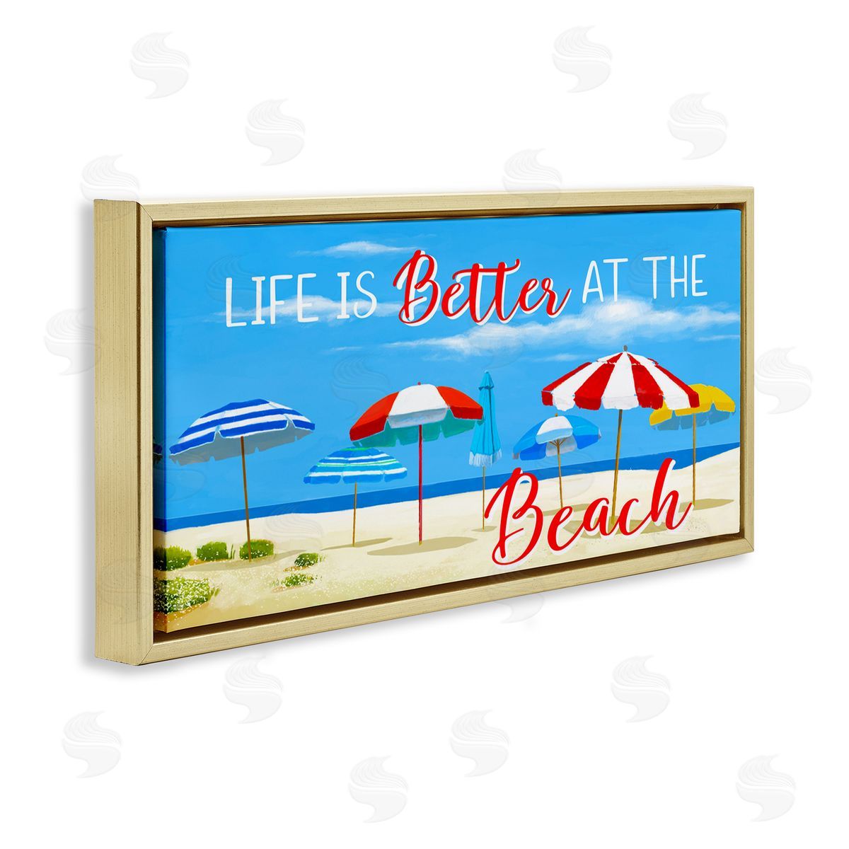 Better At Beach Scene Gold Floating Frame Canvas Wall Art, Home Decor by Lucca Sheppard