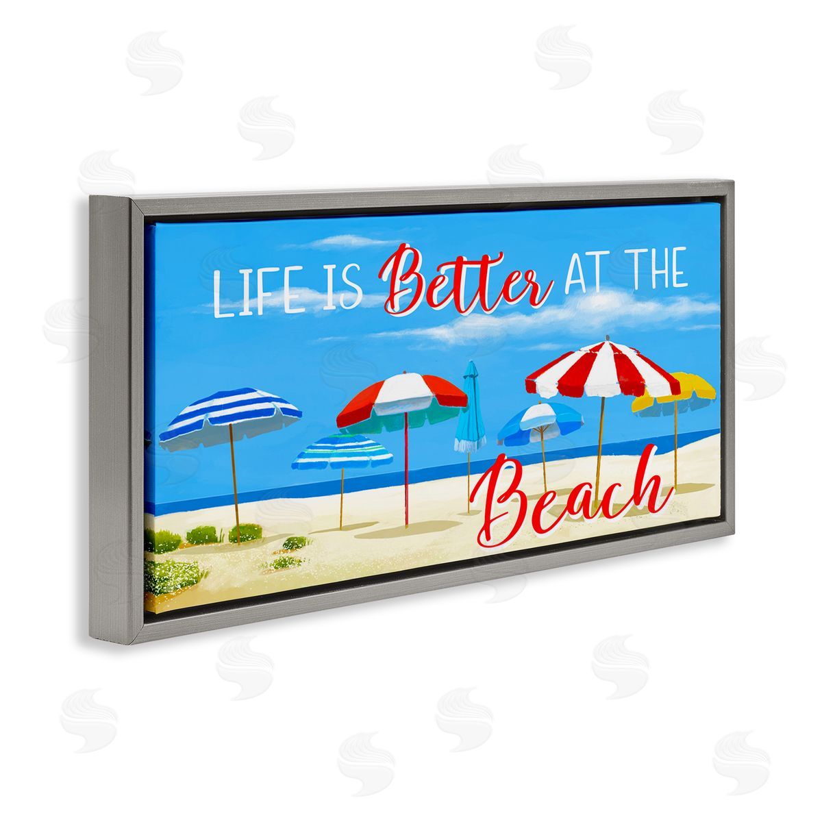 Better At Beach Scene Grey Floating Frame Canvas Wall Art, Home Decor by Lucca Sheppard