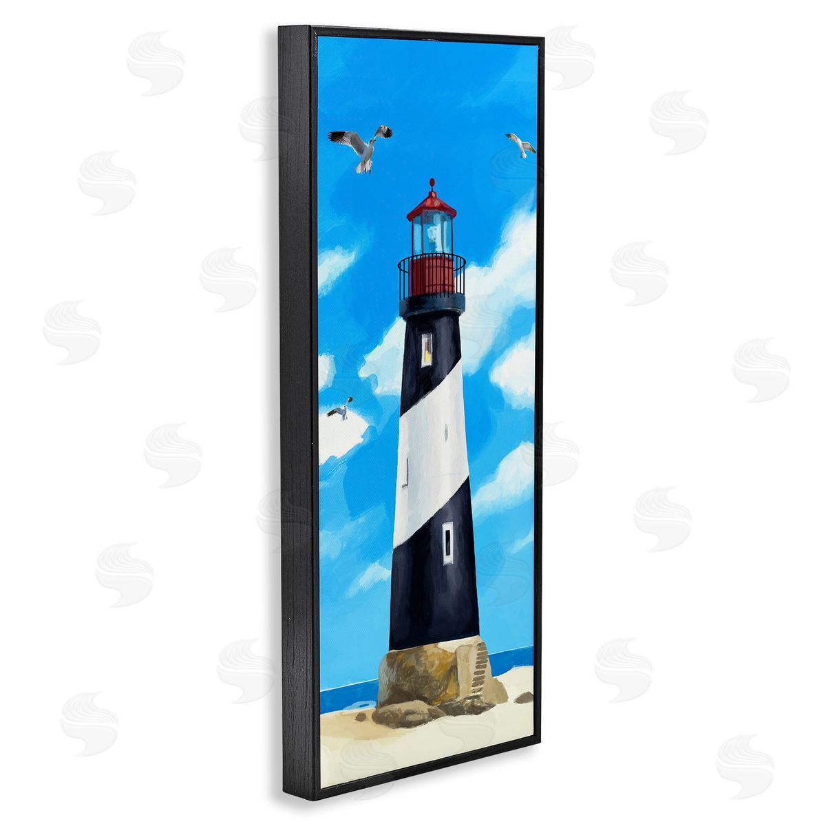 Lighthouse on Beach Black Frame Print Wall Art, Home Decor by Lucca Sheppard