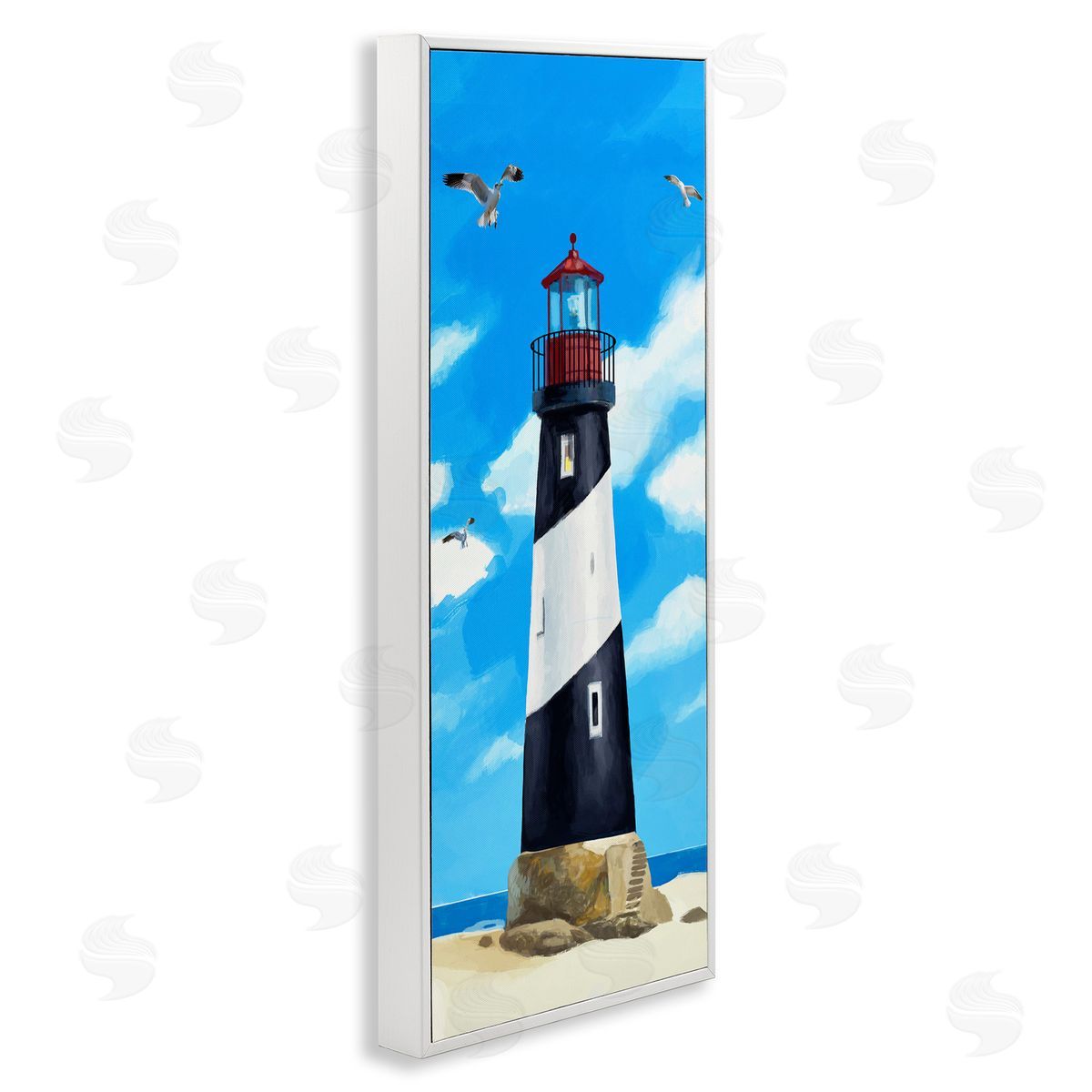 Lighthouse on Beach White Frame Print Wall Art, Home Decor by Lucca Sheppard