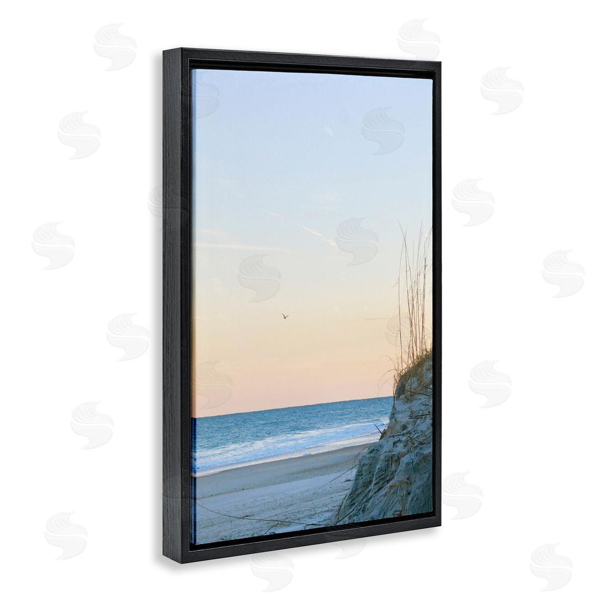 Serene Beach Sunset Black Floating Frame Canvas Wall Art, Home Decor by Gail Peck