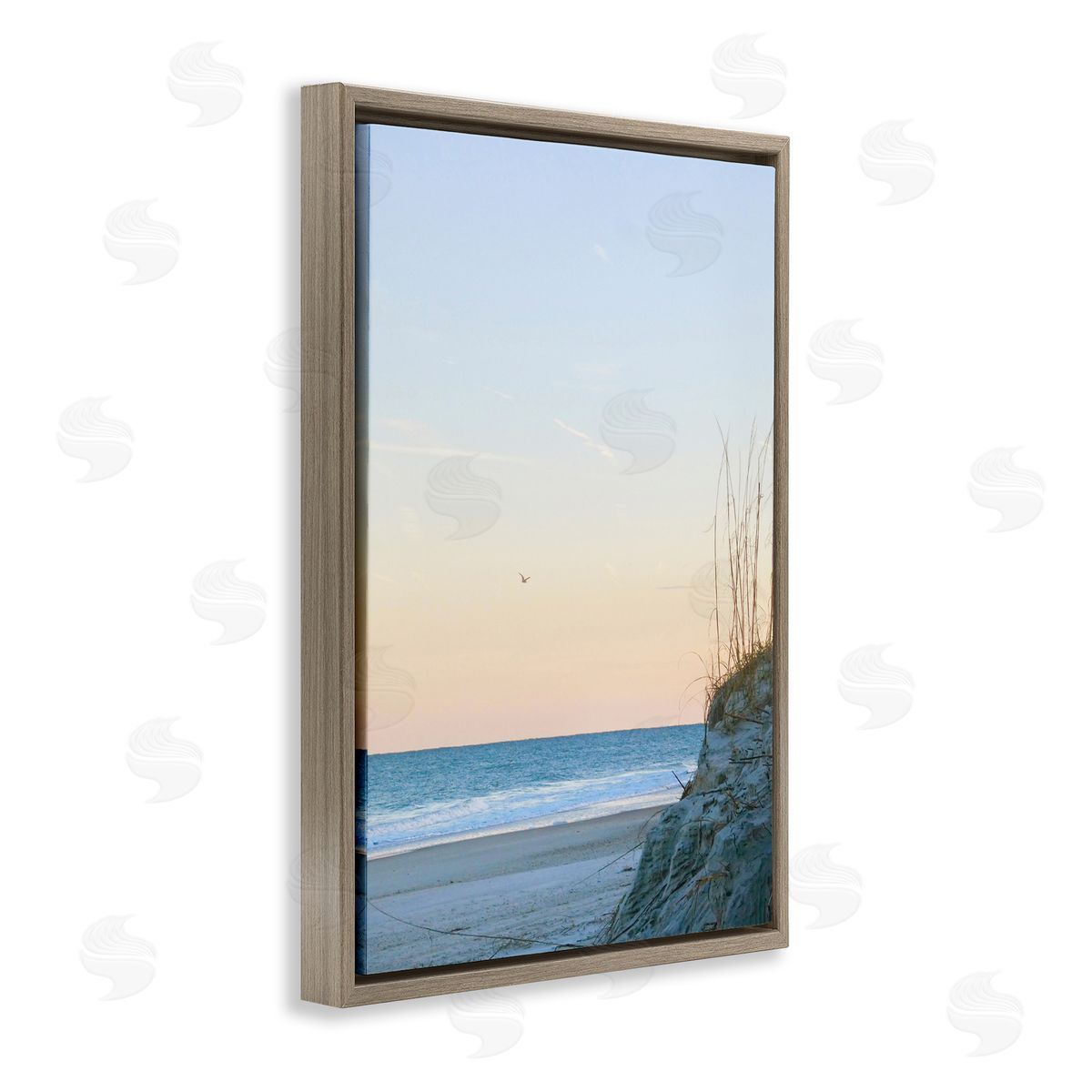 Serene Beach Sunset Brown Floating Frame Canvas Wall Art, Home Decor by Gail Peck