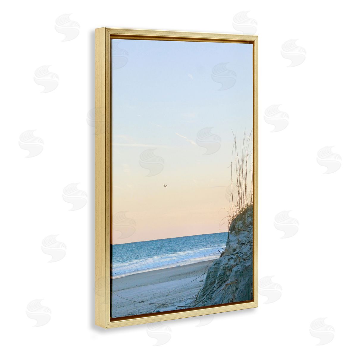 Serene Beach Sunset Gold Floating Frame Canvas Wall Art, Home Decor by Gail Peck