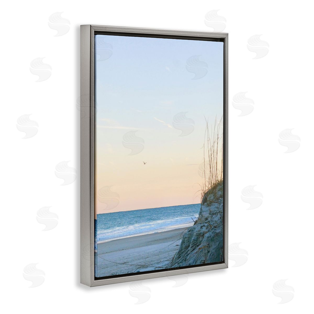 Serene Beach Sunset Grey Floating Frame Canvas Wall Art, Home Decor by Gail Peck