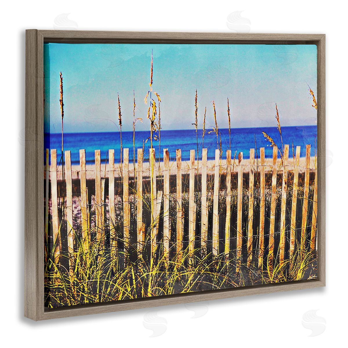 Bill Carson Photography Florida Fenced Beach Brown Floating Frame Canvas Wall Art Print