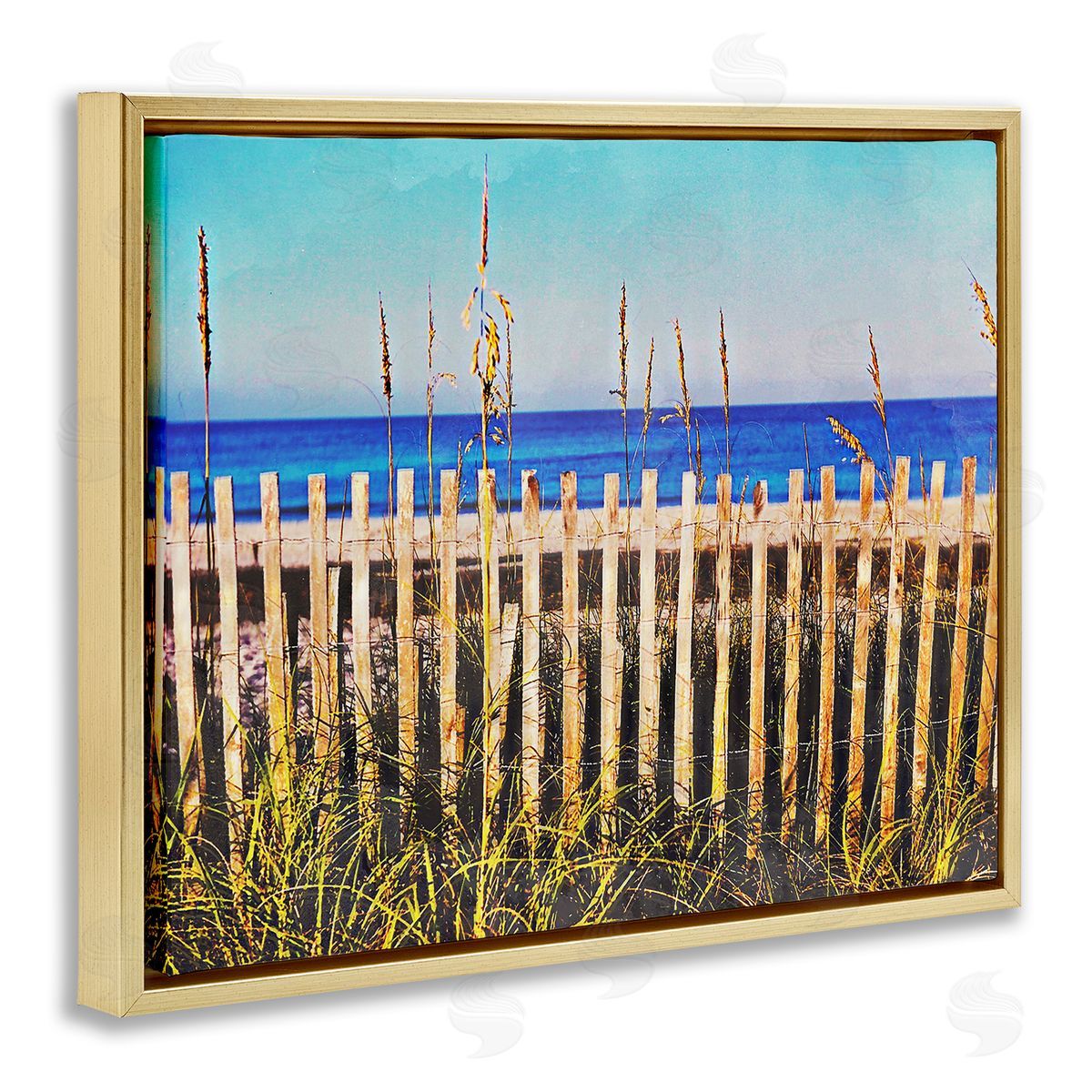 Bill Carson Photography Florida Fenced Beach Gold Floating Frame Canvas Wall Art Print
