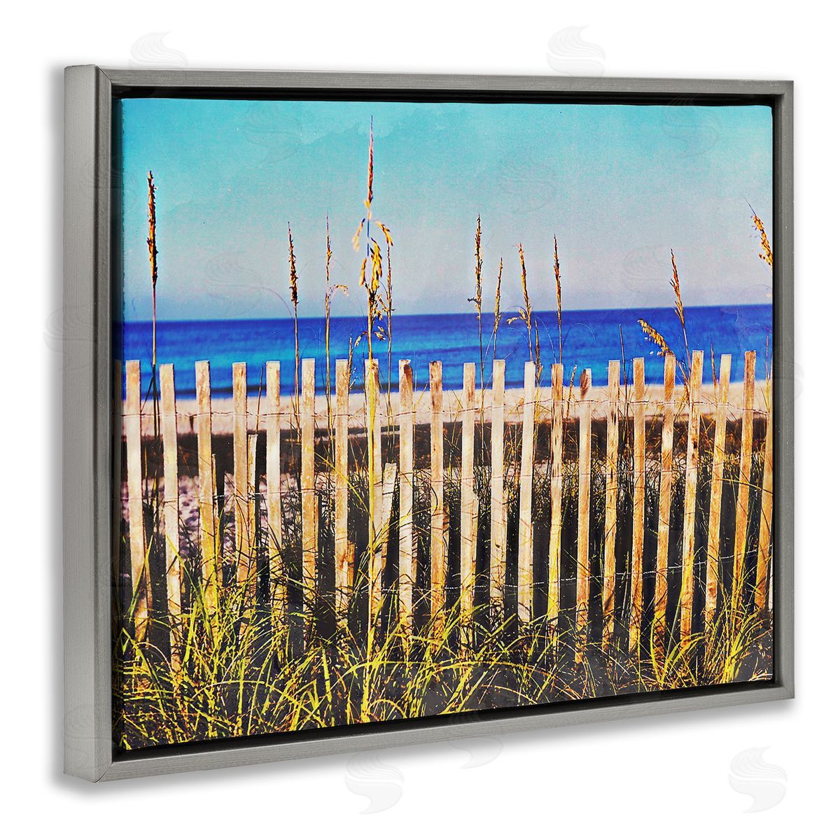 Bill Carson Photography Florida Fenced Beach Gray Floating Frame Canvas Wall Art Print