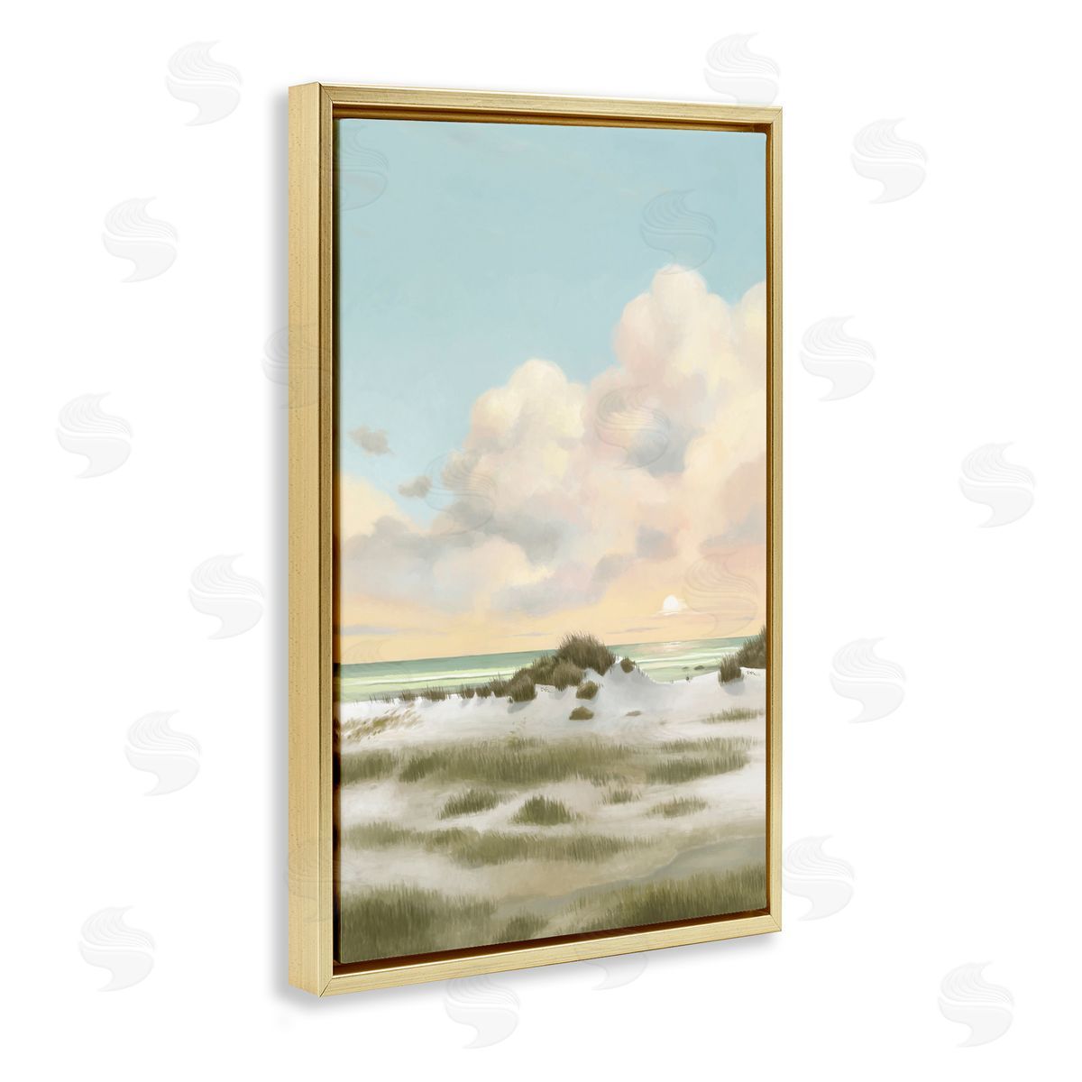 Land and Sea Painting Gold Floating Frame Canvas Wall Art, Home Decor by Lucca Sheppard