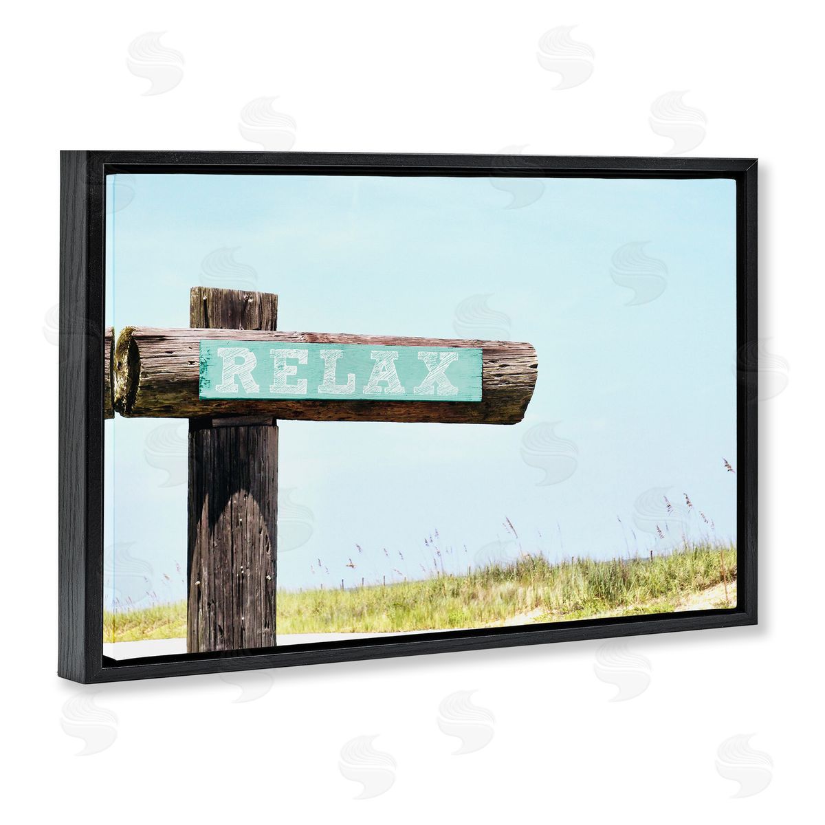 Relax Sign on Beach Black Floating Frame Canvas Wall Art, Home Decor by Gail Peck