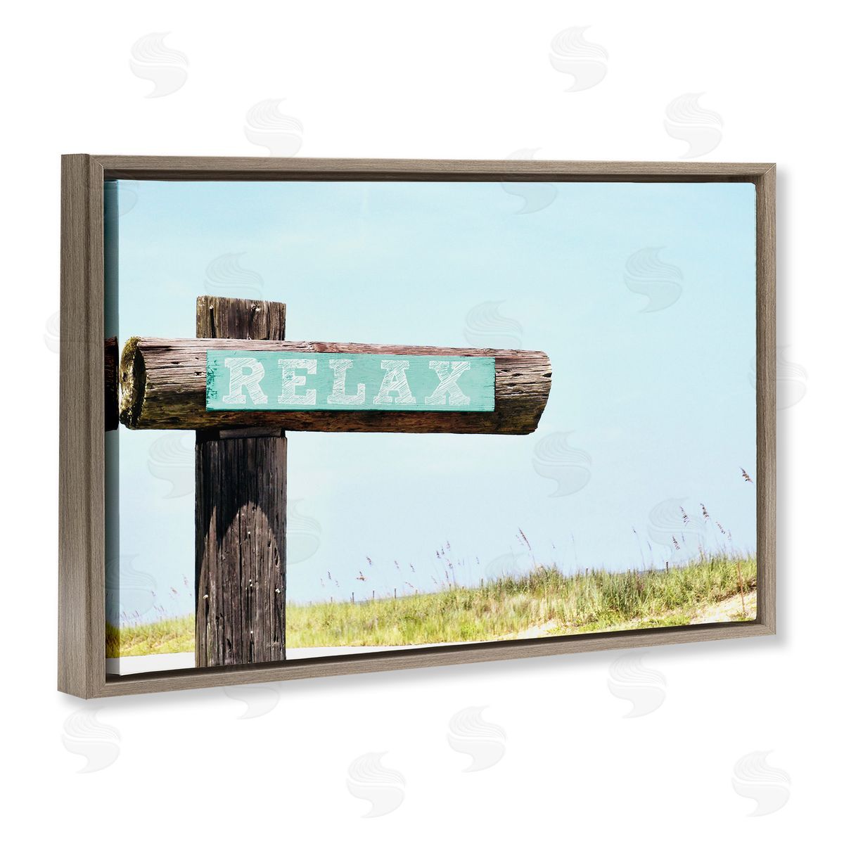Relax Sign on Beach Brown Floating Frame Canvas Wall Art, Home Decor by Gail Peck