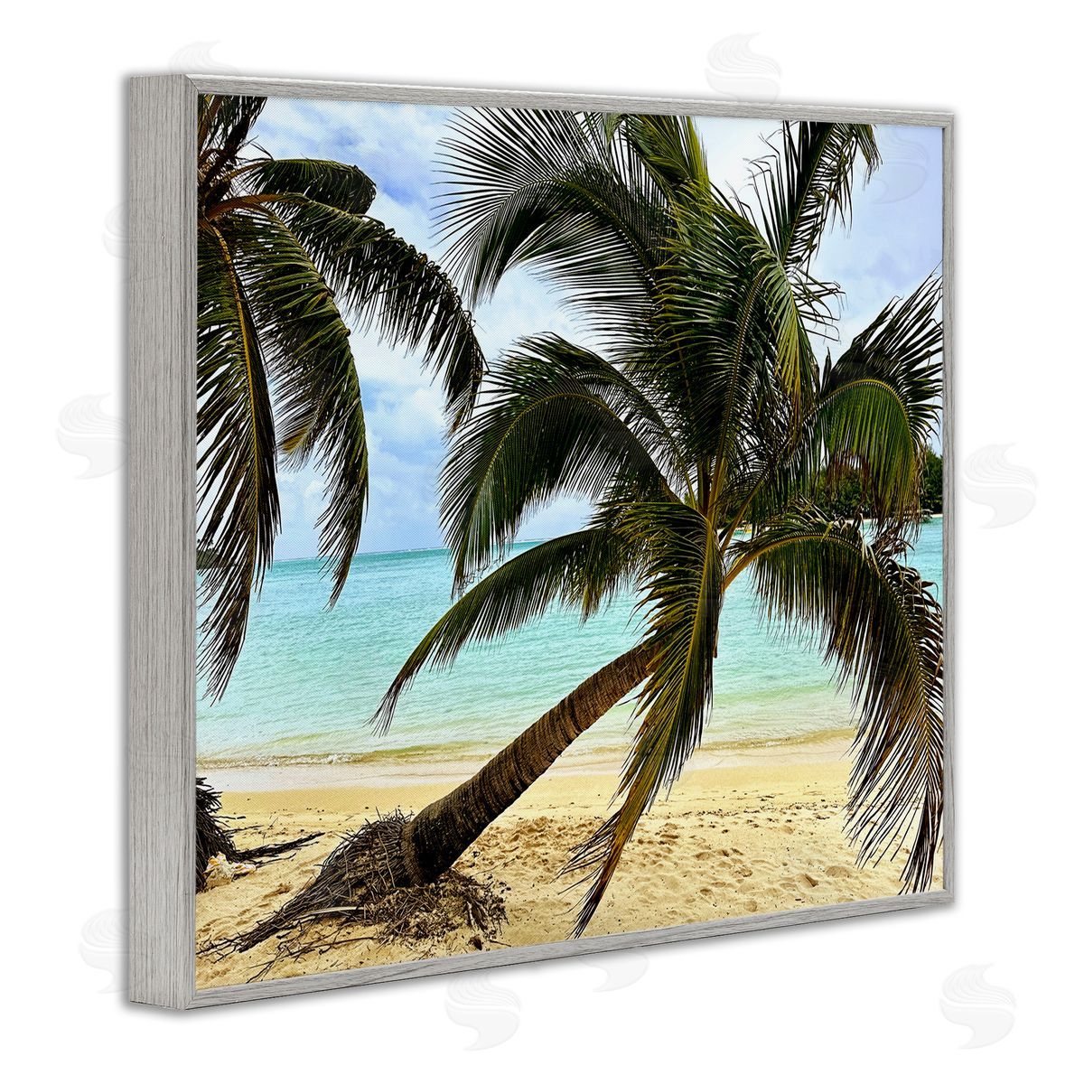 Leaning Palms on Beach Grey Frame Print Wall Art, Home Decor by Kali Wilson