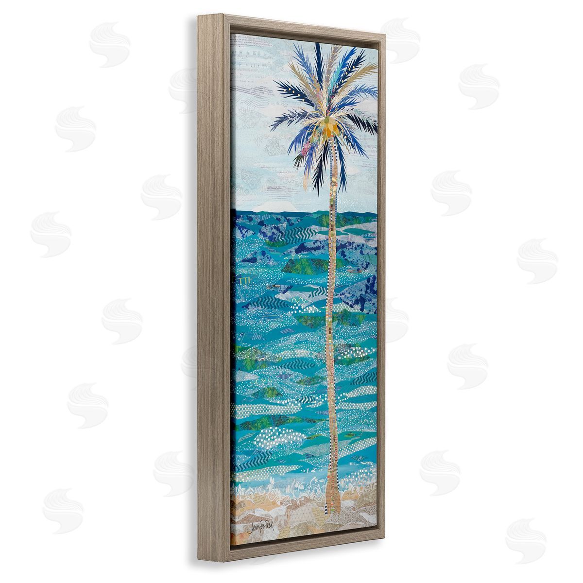 Tangled in Blue Collage Brown Floating Frame Canvas Wall Art, Home Decor by Jennifer Peck
