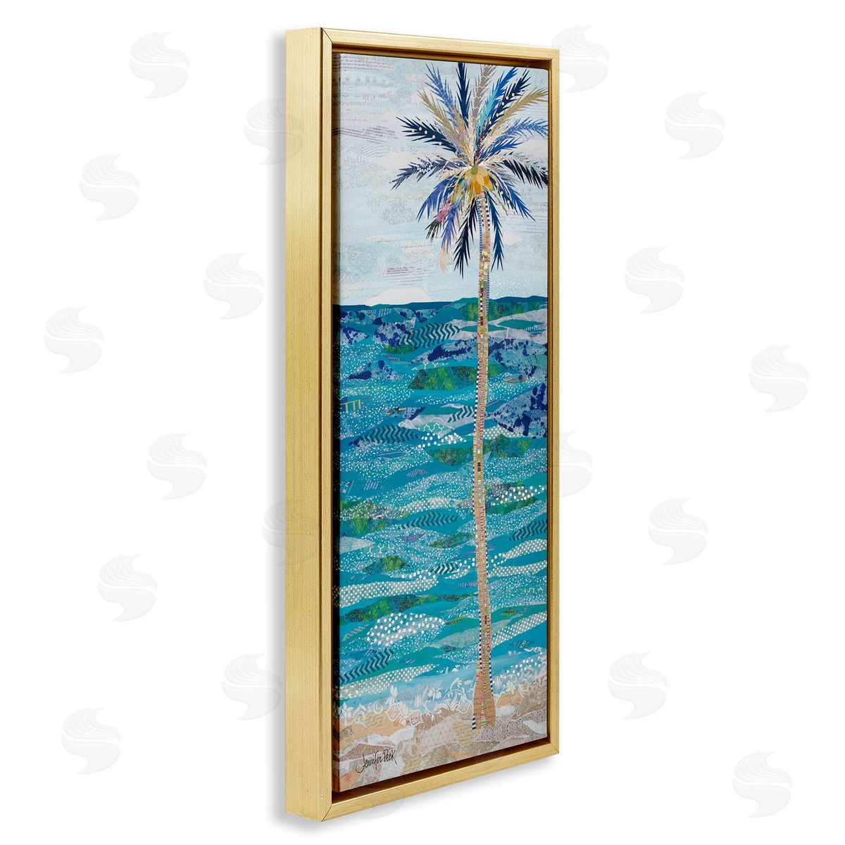 Tangled in Blue Collage Gold Floating Frame Canvas Wall Art, Home Decor by Jennifer Peck