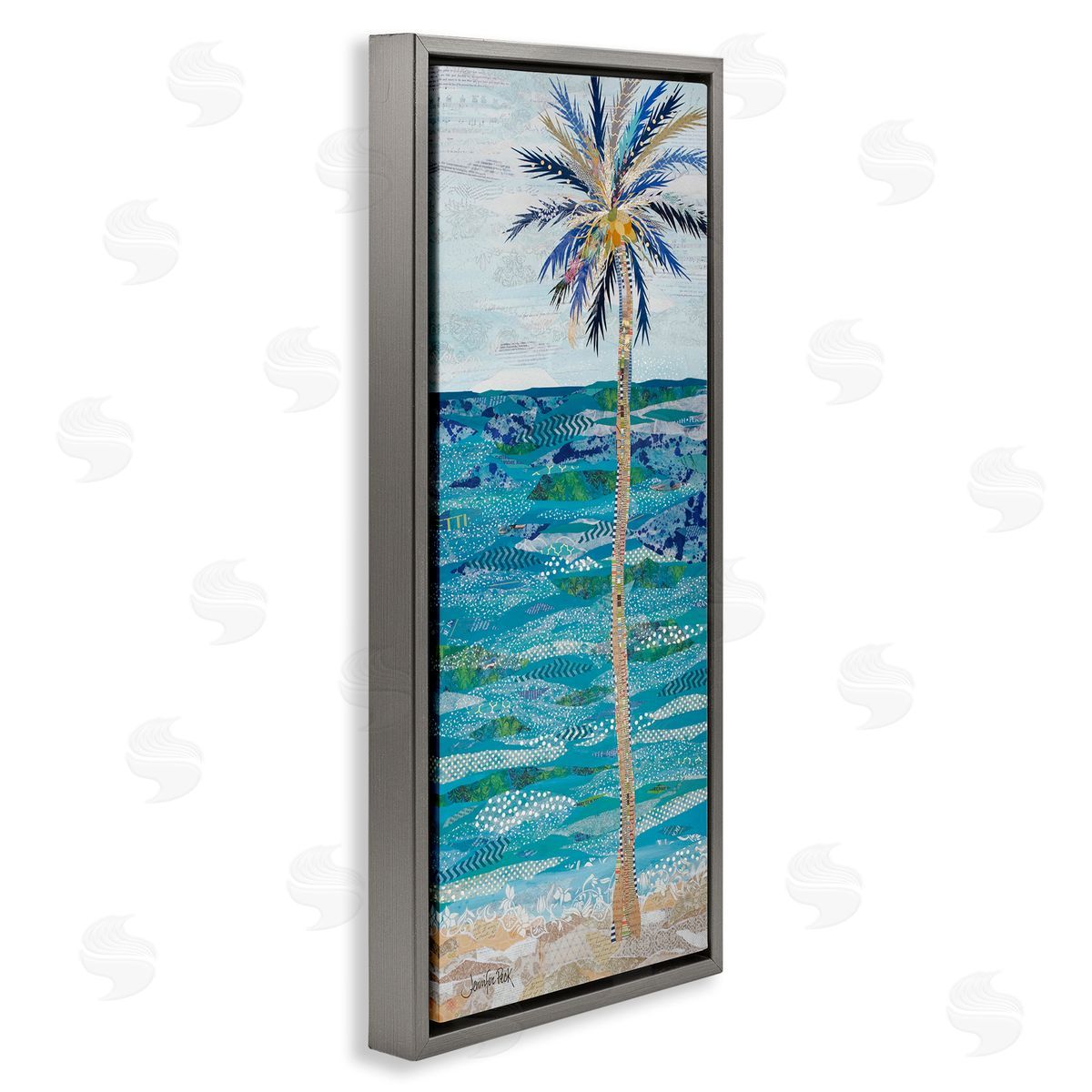 Tangled in Blue Collage Grey Floating Frame Canvas Wall Art, Home Decor by Jennifer Peck