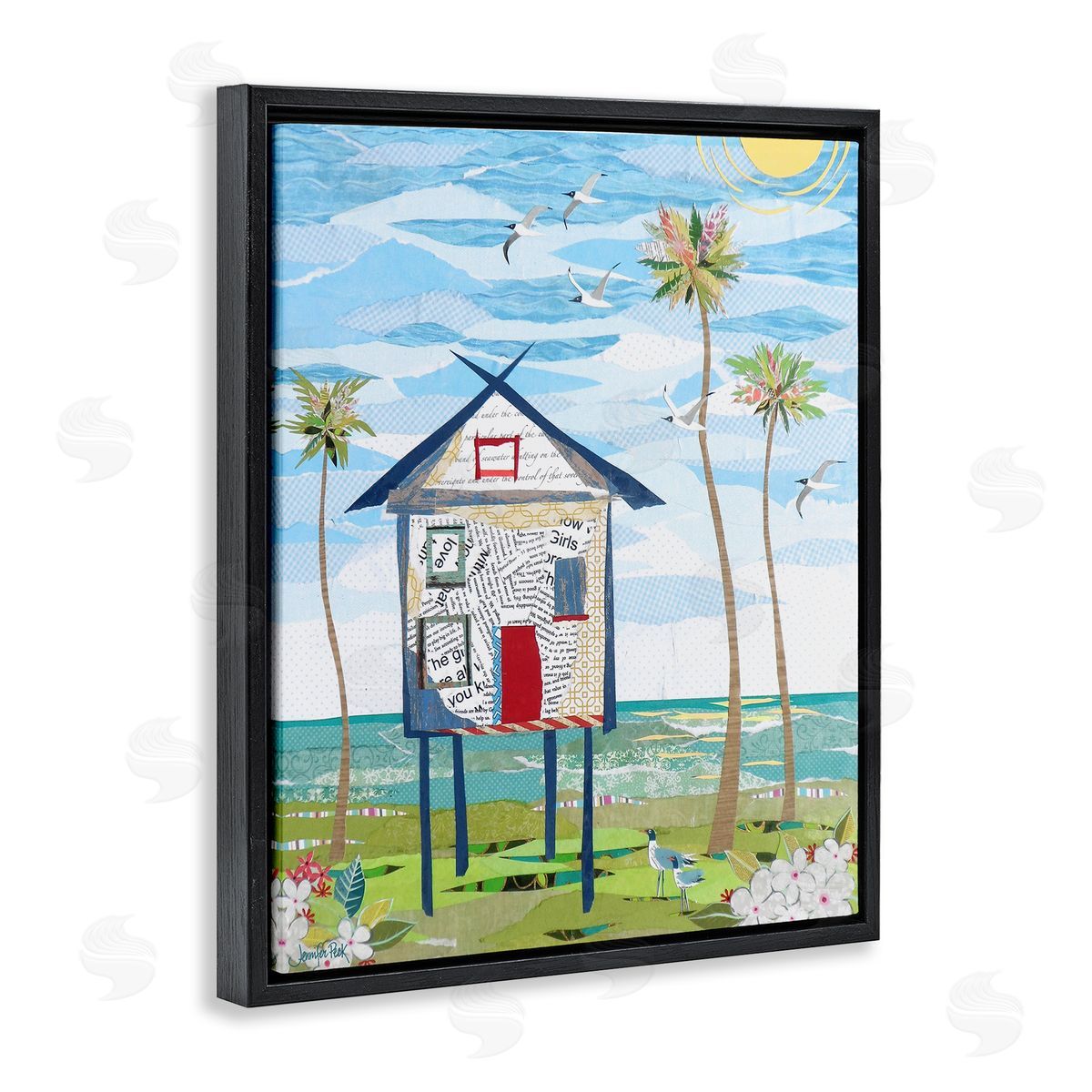 Beach Vacation Getaway Black Floating Frame Canvas Wall Art, Home Decor by Jennifer Peck