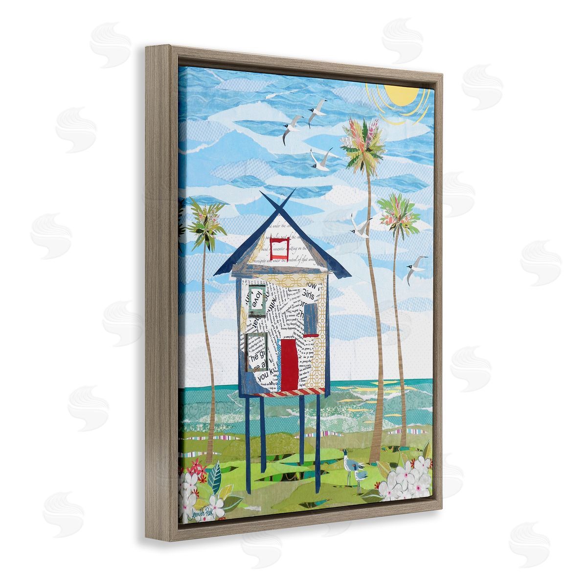 Beach Vacation Getaway Brown Floating Frame Canvas Wall Art, Home Decor by Jennifer Peck