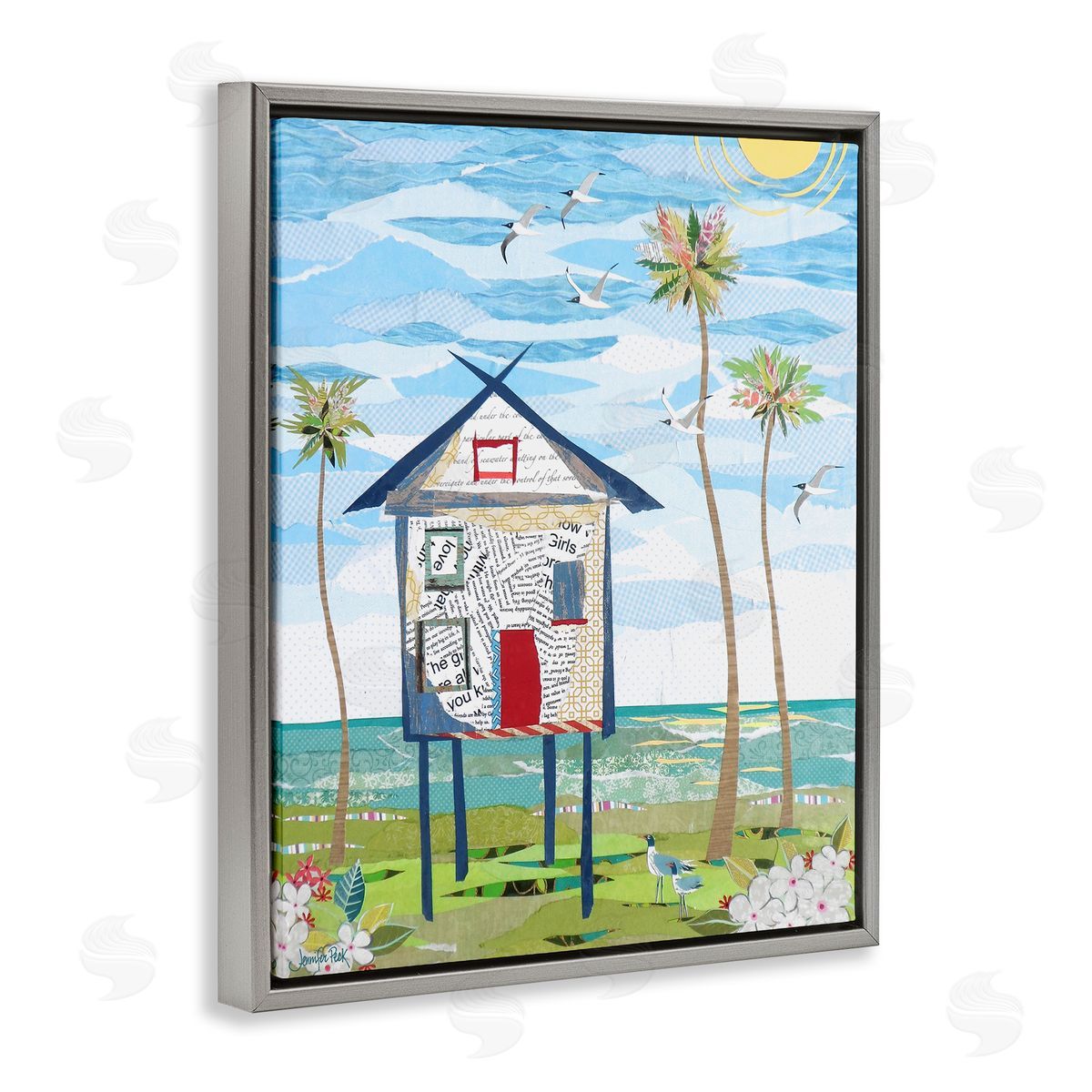 Beach Vacation Getaway Grey Floating Frame Canvas Wall Art, Home Decor by Jennifer Peck