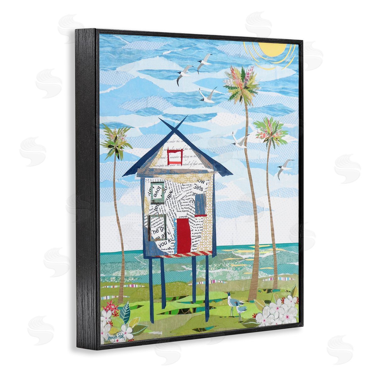 Beach Vacation Getaway Black Frame Print Wall Art, Home Decor by Jennifer Peck