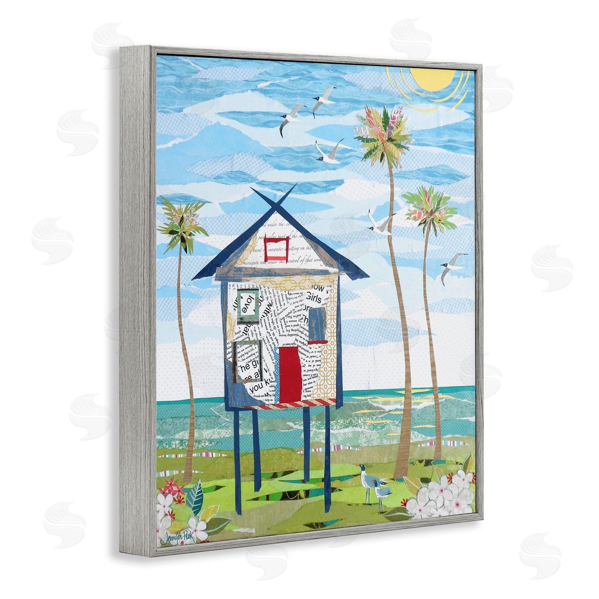 Beach Vacation Getaway Grey Frame Print Wall Art, Home Decor by Jennifer Peck