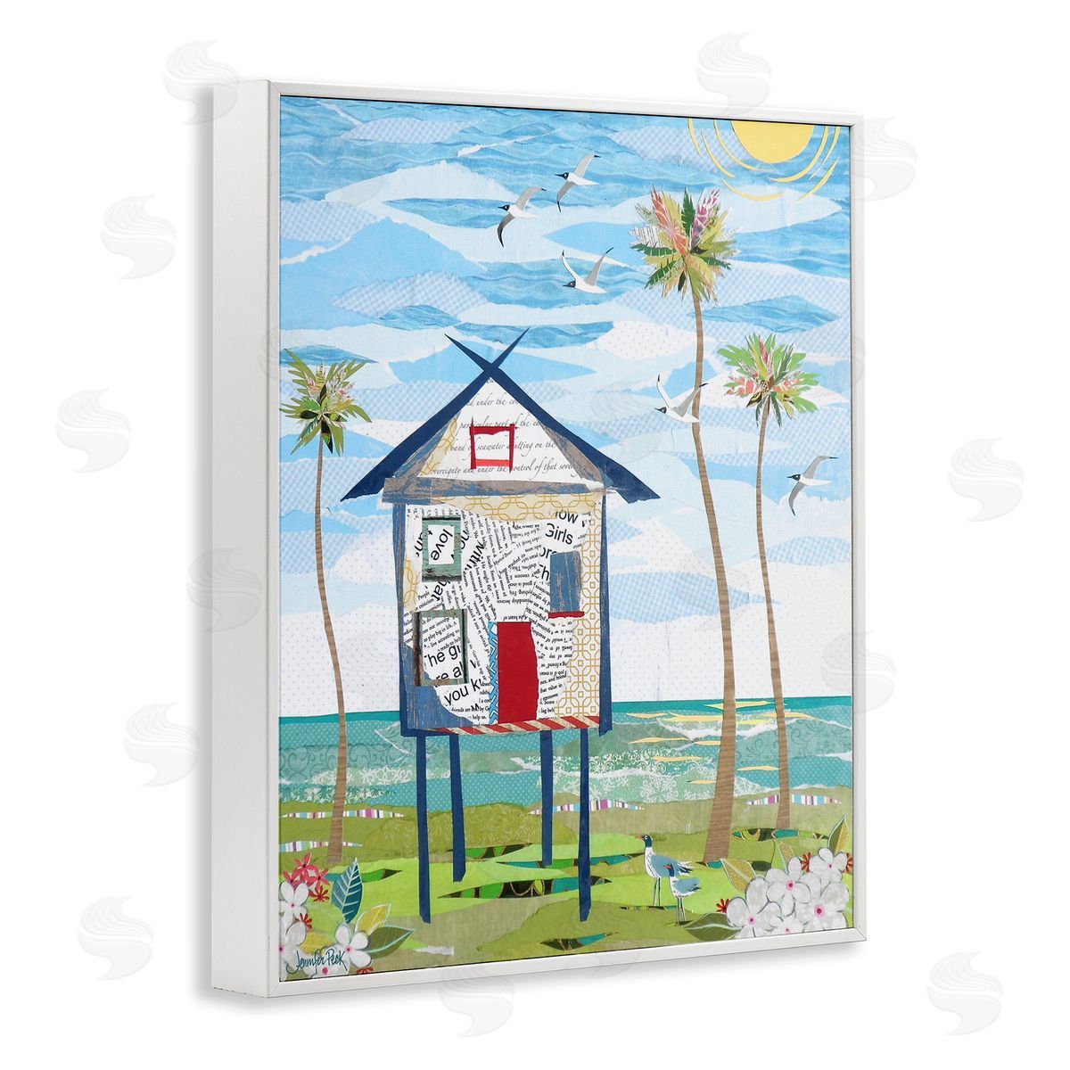 Beach Vacation Getaway White Frame Print Wall Art, Home Decor by Jennifer Peck