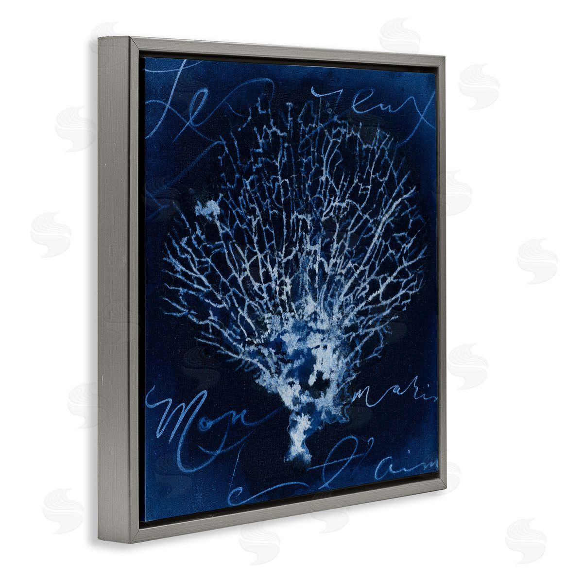 Vintage Marine Life Grey Floating Frame Canvas Wall Art, Home Decor by Liz Jardine