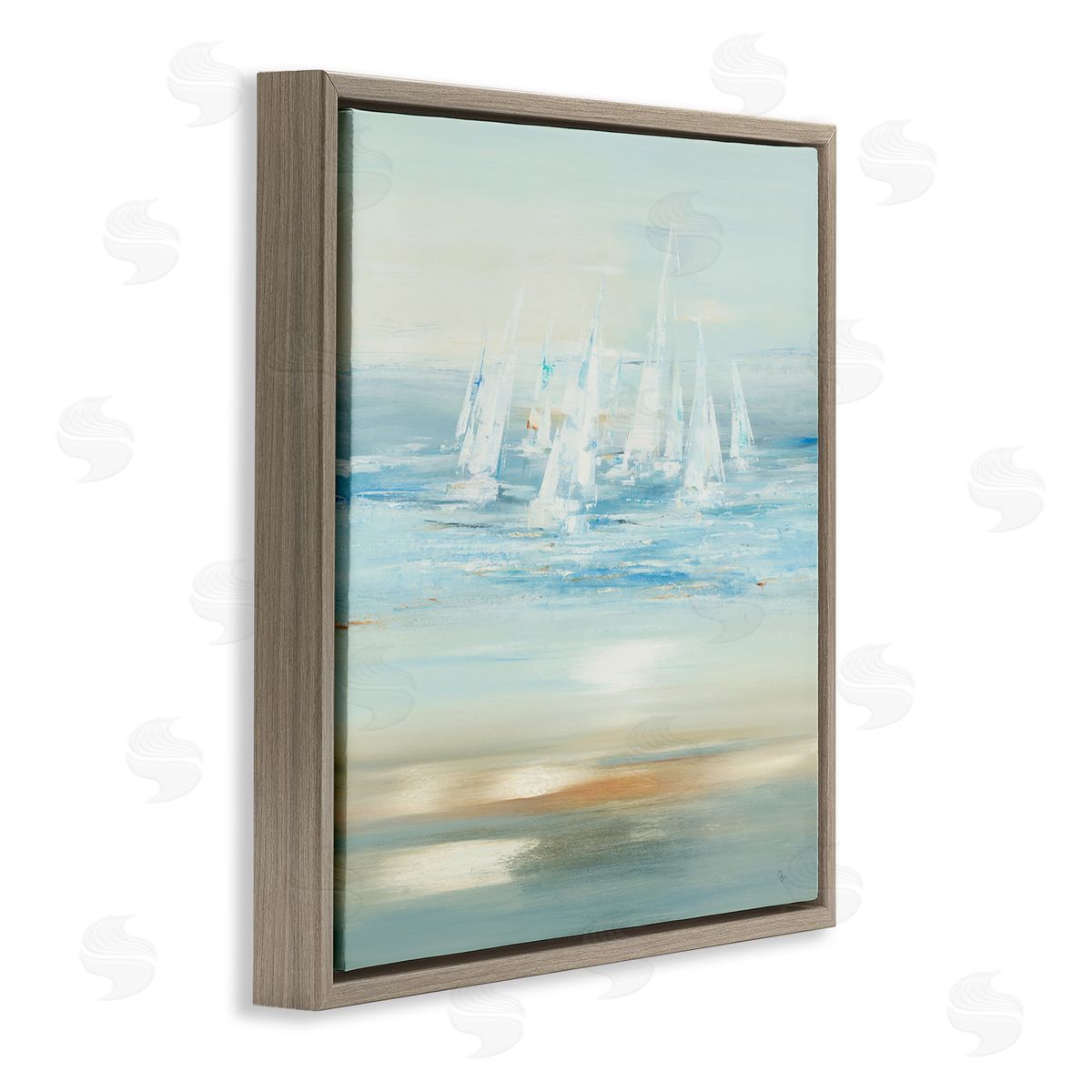 Brushed Sailboat Fleet Brown Floating Frame Canvas Wall Art, Home Decor by Lisa Ridgers