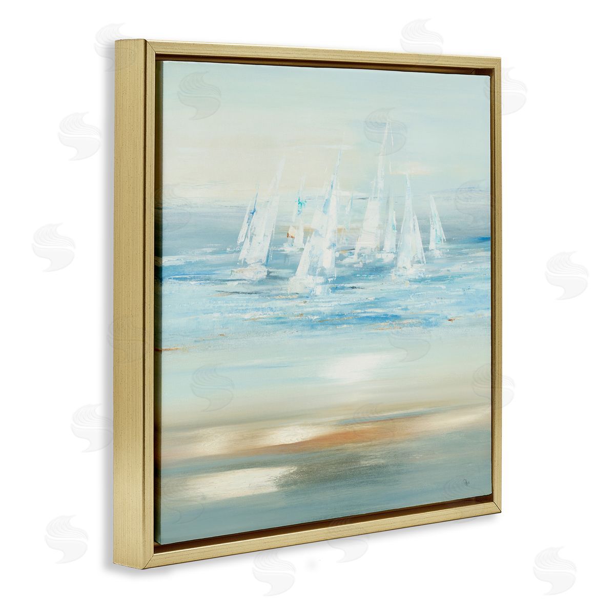 Brushed Sailboat Fleet Gold Floating Frame Canvas Wall Art, Home Decor by Lisa Ridgers