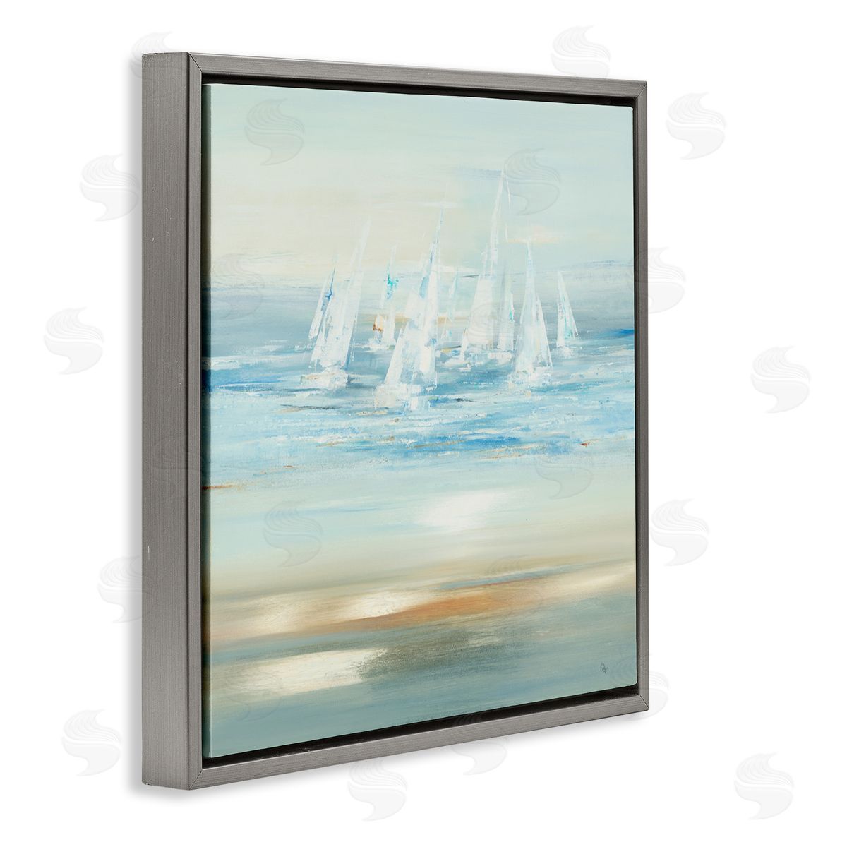 Brushed Sailboat Fleet Grey Floating Frame Canvas Wall Art, Home Decor by Lisa Ridgers