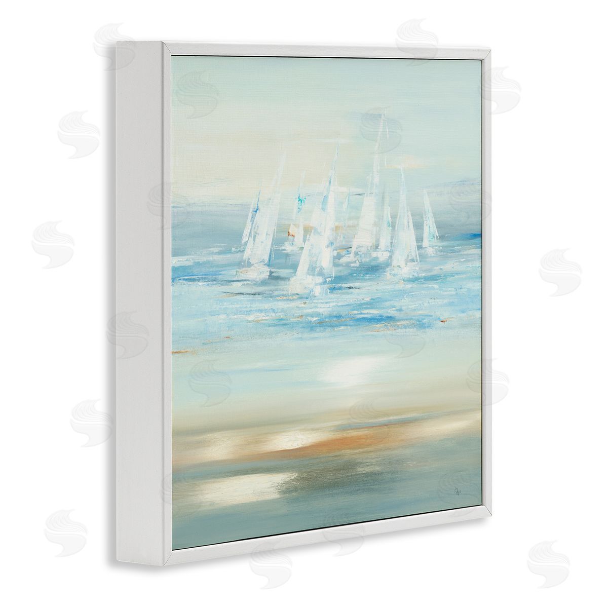 Brushed Sailboat Fleet White Frame Print Wall Art, Home Decor by Lisa Ridgers