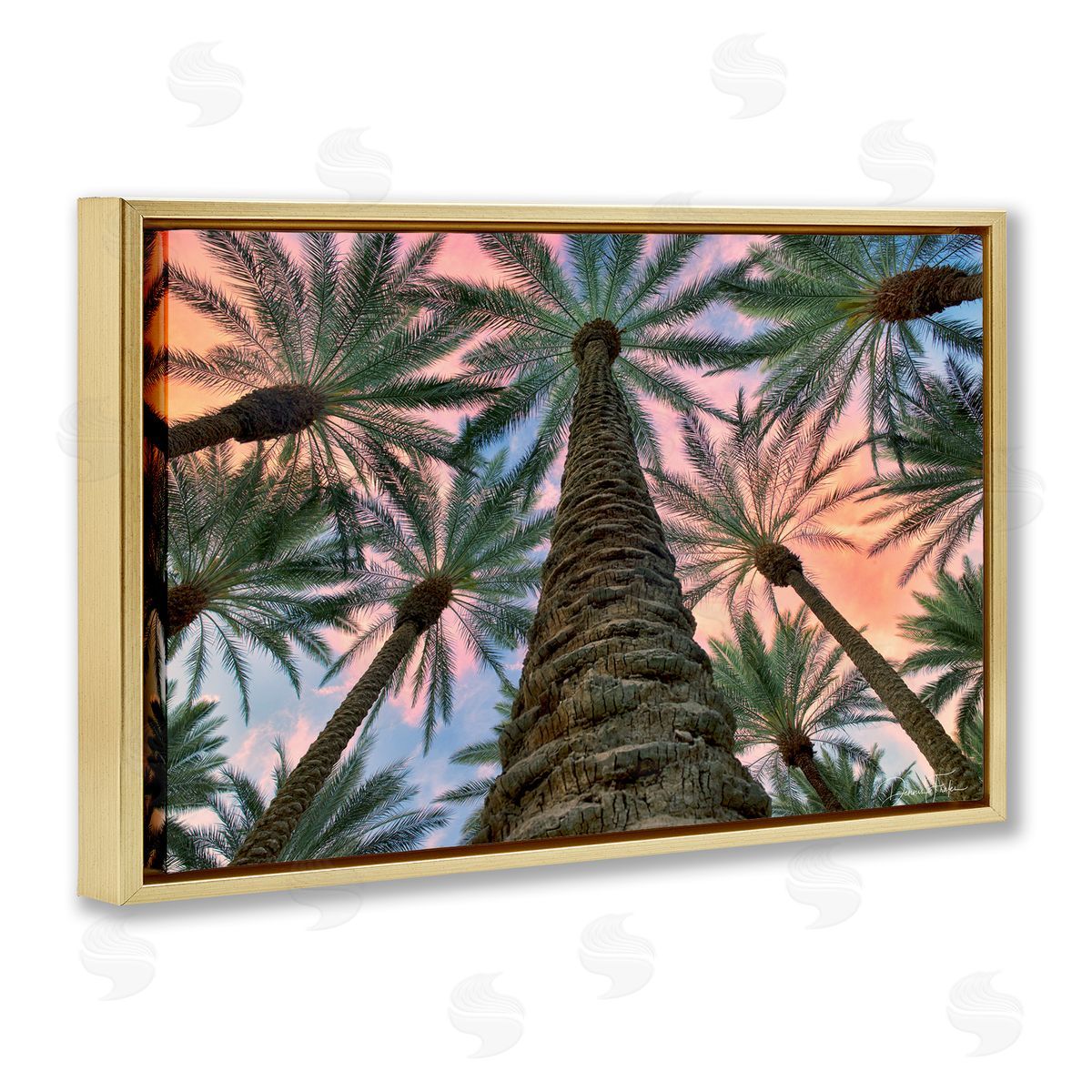 Dennis Frates Tall Overhead Palms Gold Floating Frame Canvas Wall Art Print