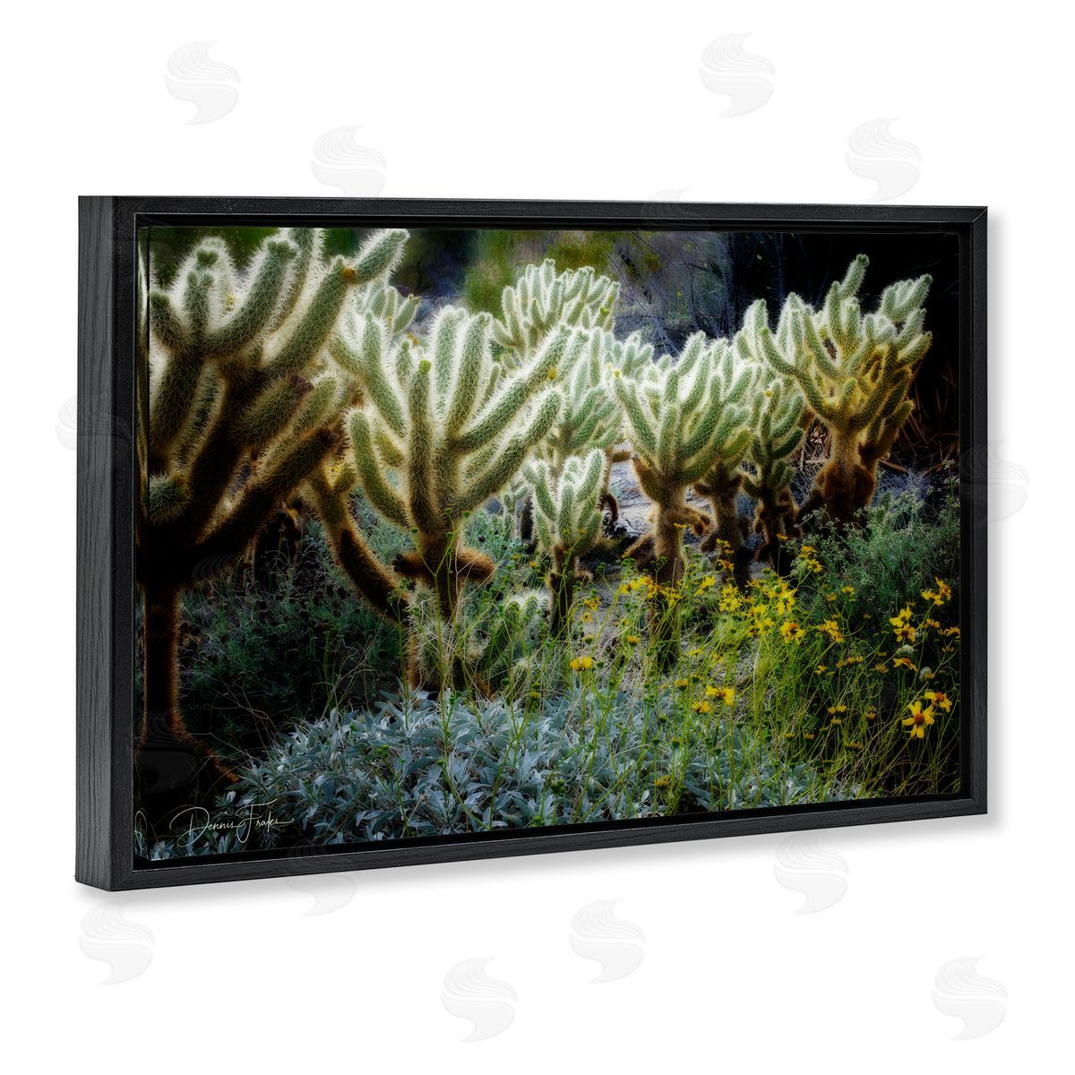 Desert Cactus Forest Black Floating Frame Canvas Wall Art, Home Decor by Dennis Frates