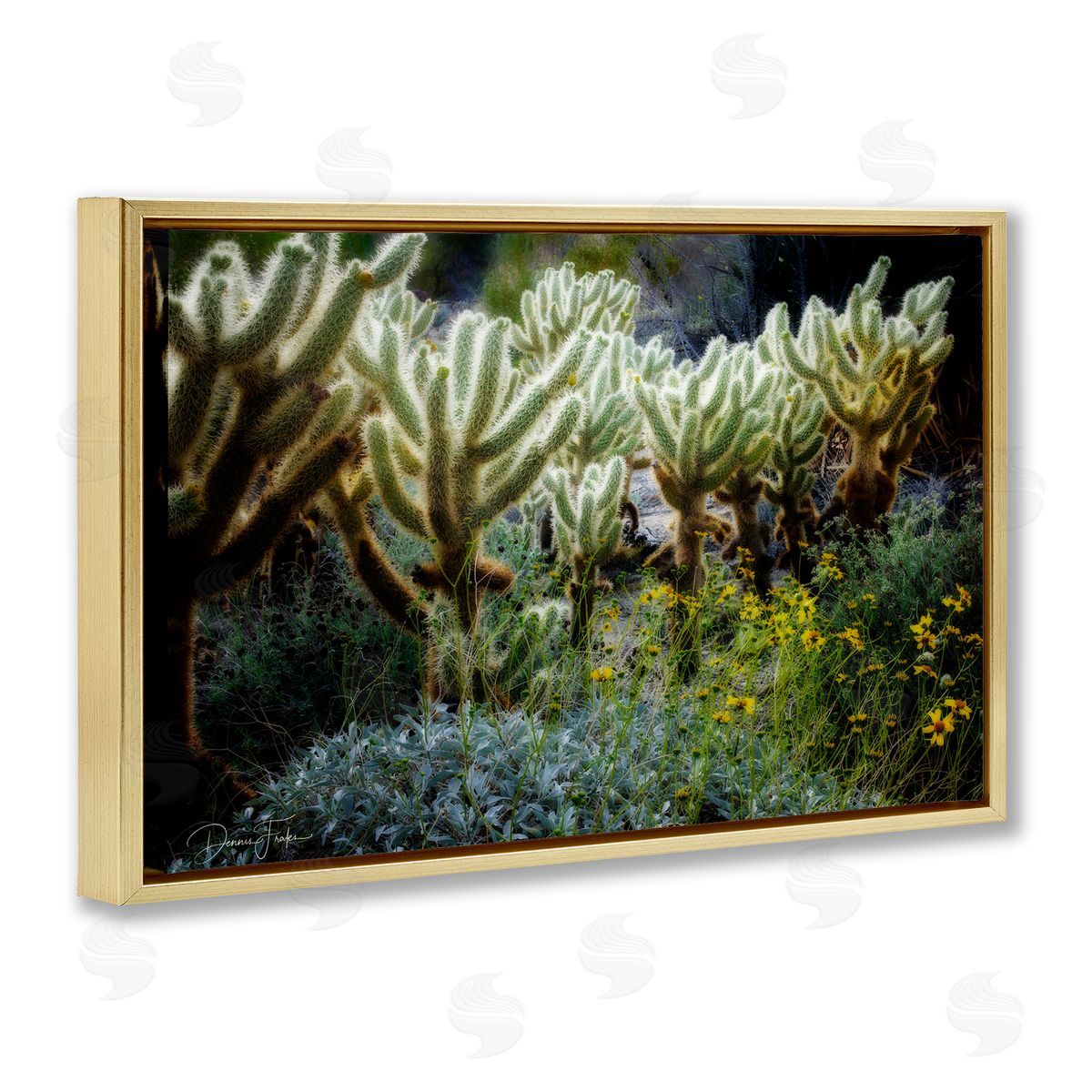 Desert Cactus Forest Gold Floating Frame Canvas Wall Art, Home Decor by Dennis Frates