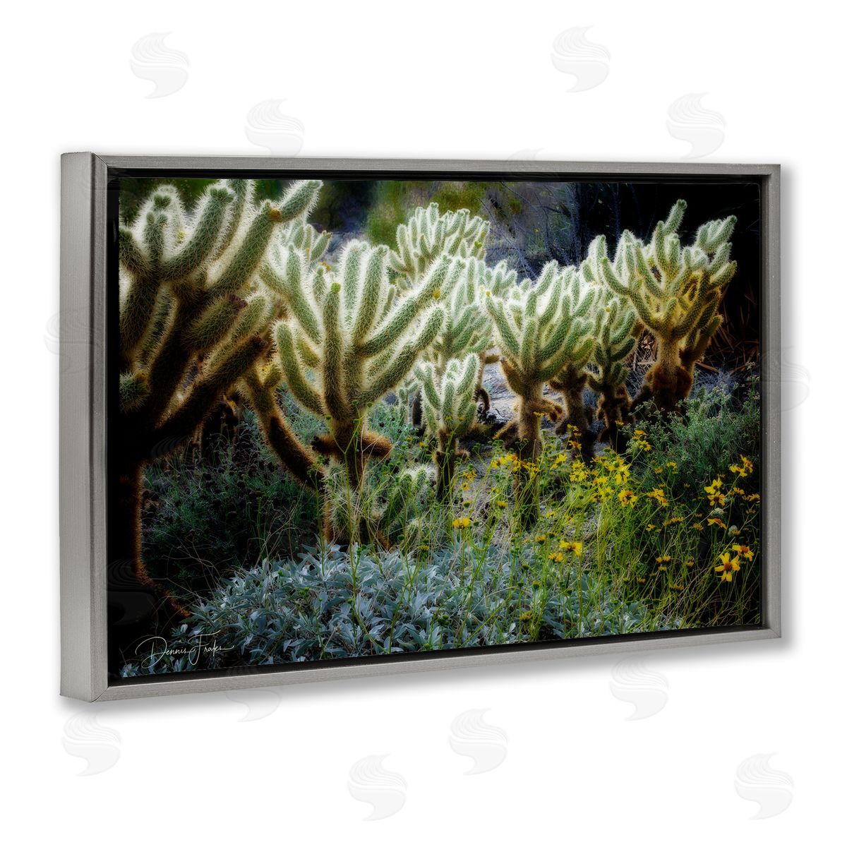 Desert Cactus Forest Grey Floating Frame Canvas Wall Art, Home Decor by Dennis Frates