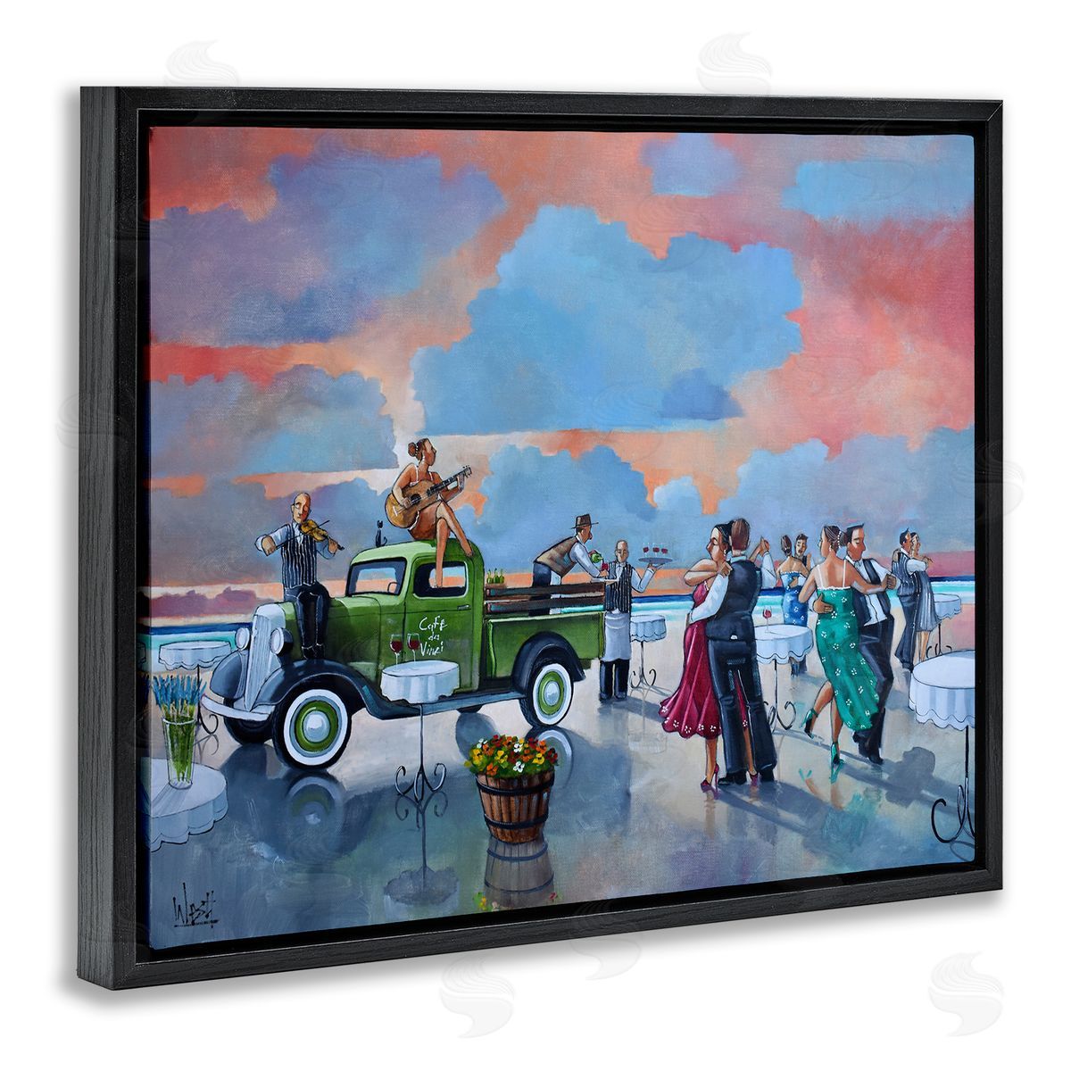 Ronald West Beach Ballroom Dance Black Floating Frame Canvas Wall Art Print