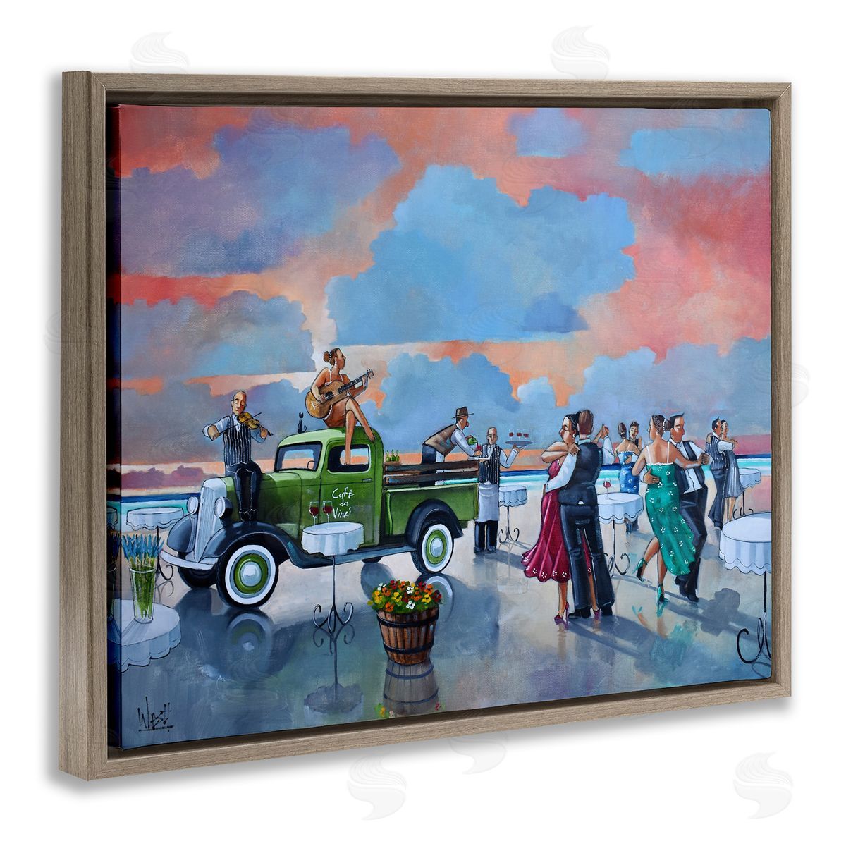 Ronald West Beach Ballroom Dance Brown Floating Frame Canvas Wall Art Print