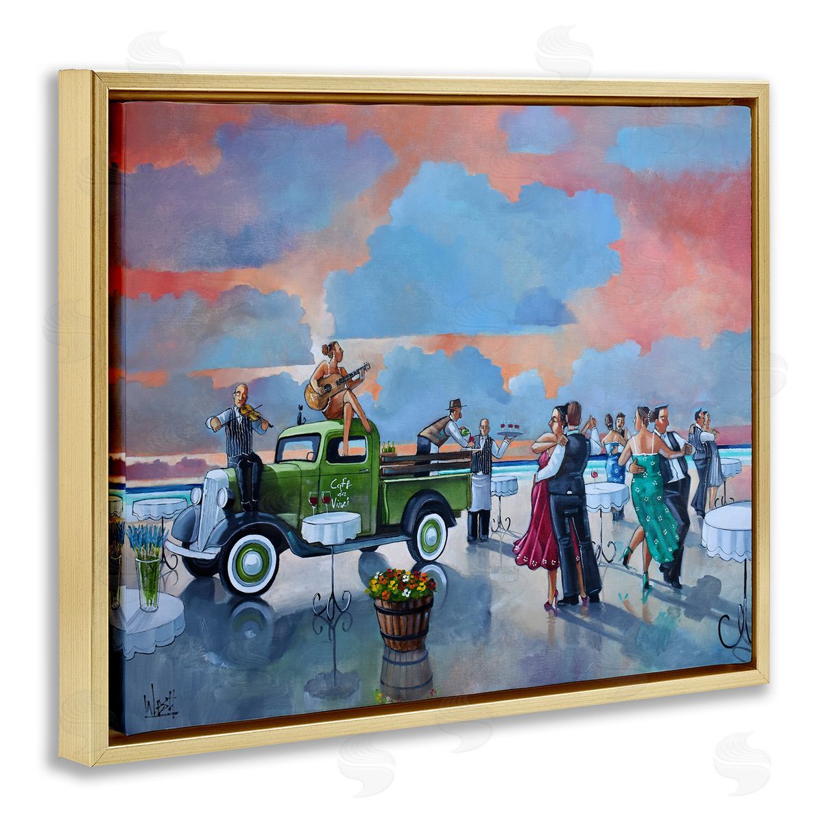 Ronald West Beach Ballroom Dance Gold Floating Frame Canvas Wall Art Print