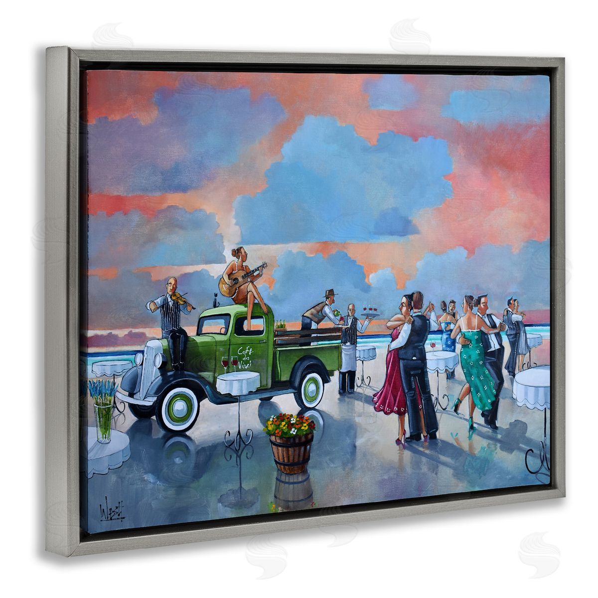 Ronald West Beach Ballroom Dance Gray Floating Frame Canvas Wall Art Print