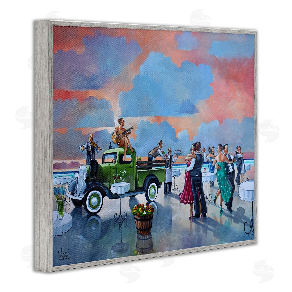 Ronald West Beach Ballroom Dance Gray Framed Giclee Wall Art Print