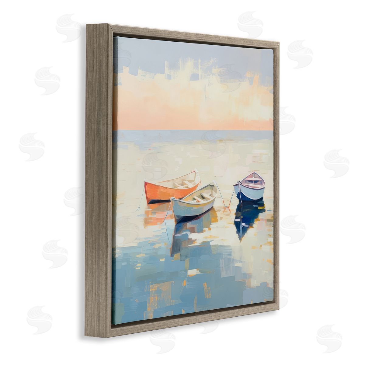 Irena Orlov Boats & Coastal Breeze Brown Floating Frame Canvas Wall Art Print