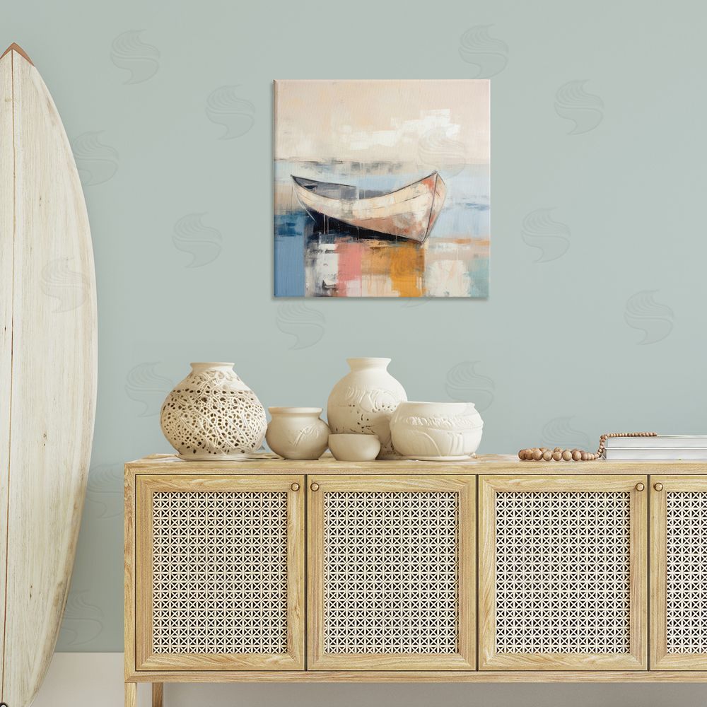Irena Orlov Charming Coastal Boat Canvas Wall Art Print in Room