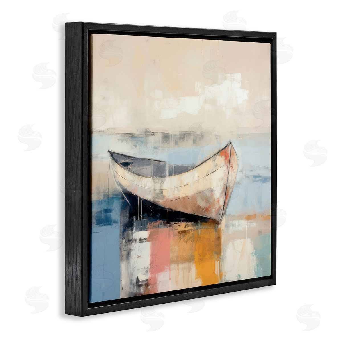 Irena Orlov Charming Coastal Boat Black Floating Frame Canvas Wall Art Print