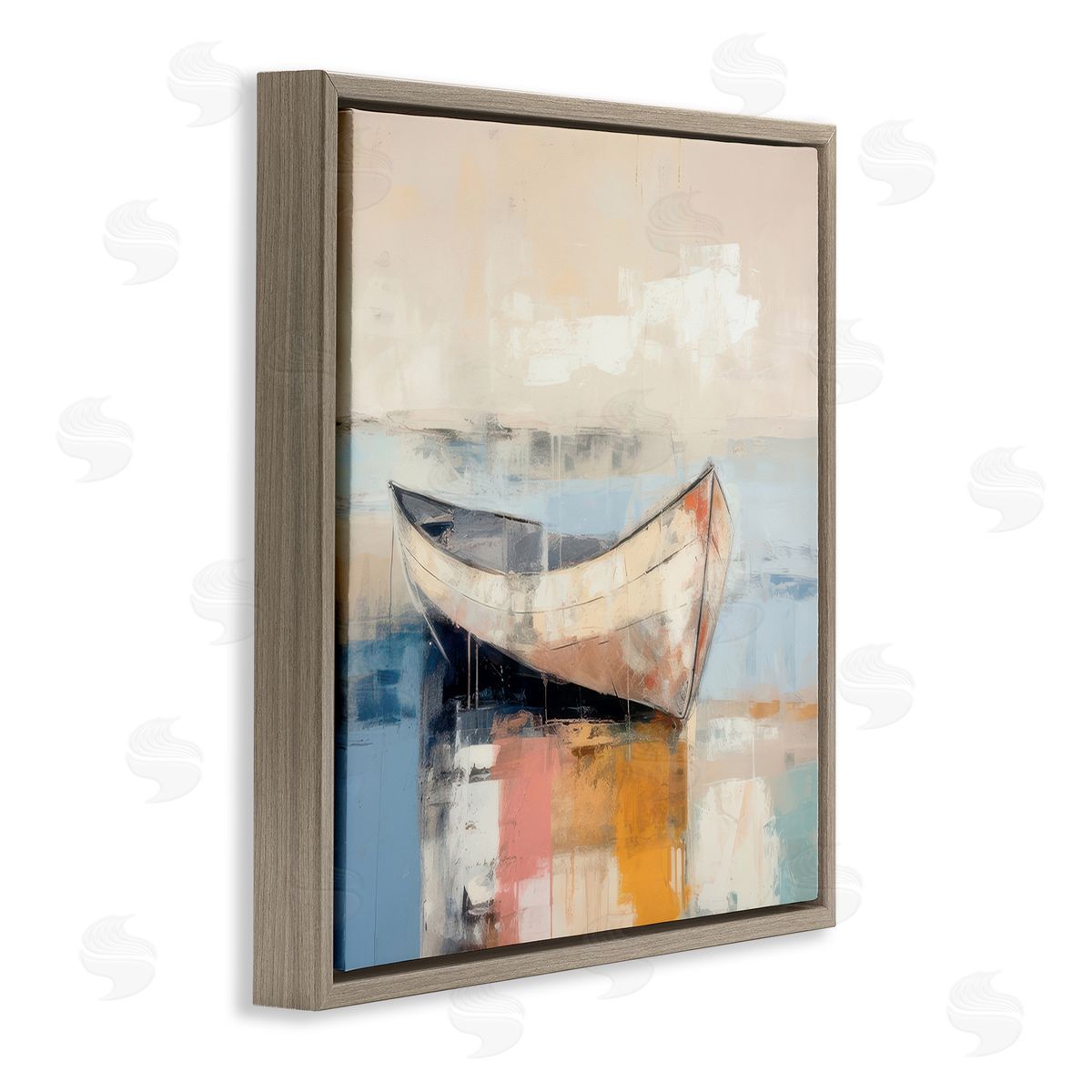 Irena Orlov Charming Coastal Boat Brown Floating Frame Canvas Wall Art Print