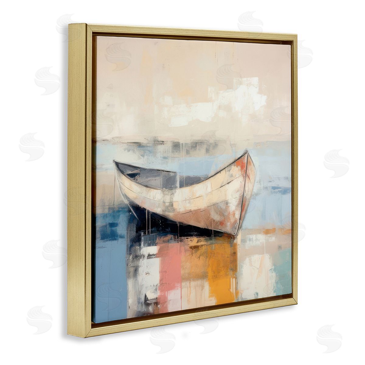 Irena Orlov Charming Coastal Boat Gold Floating Frame Canvas Wall Art Print