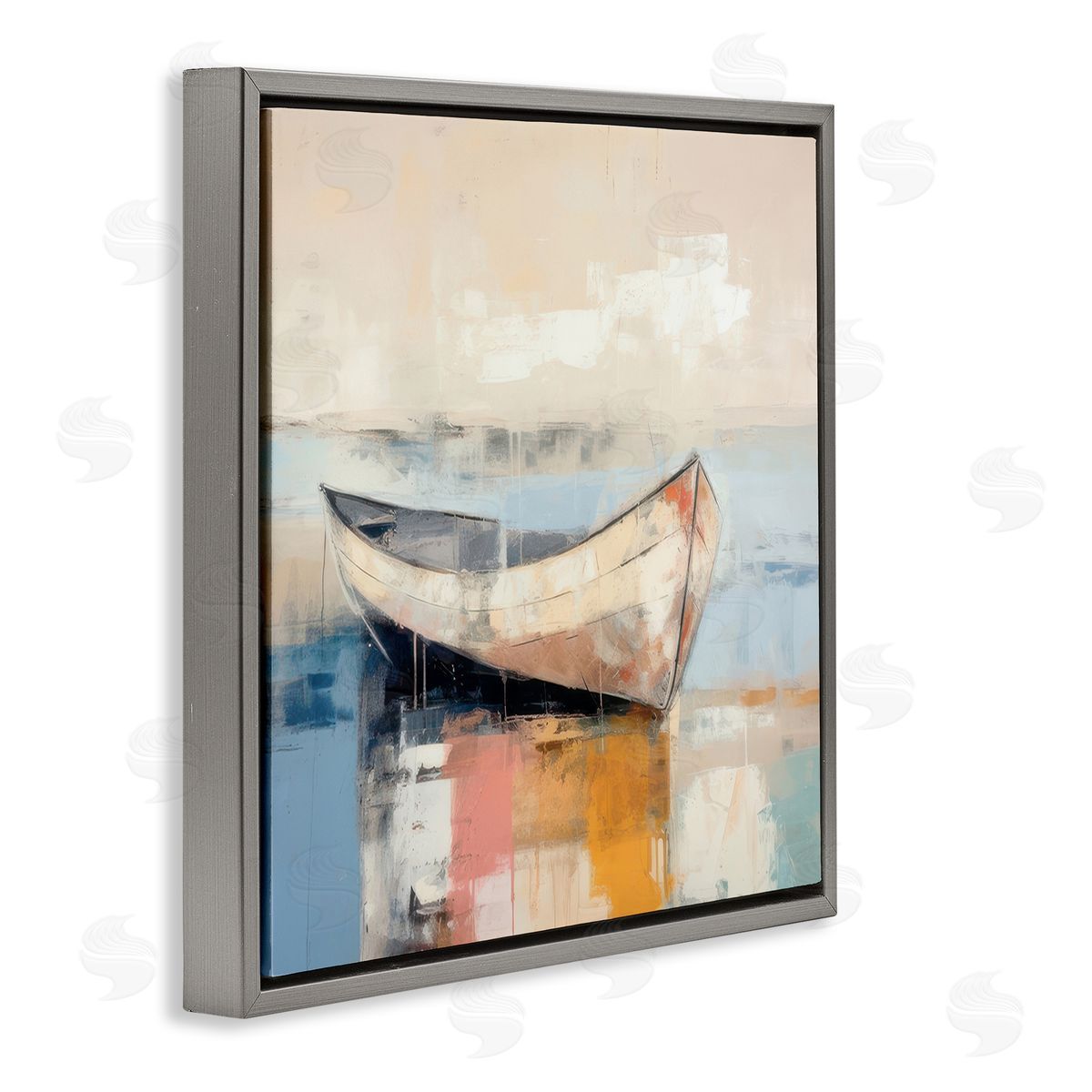 Irena Orlov Charming Coastal Boat Gray Floating Frame Canvas Wall Art Print